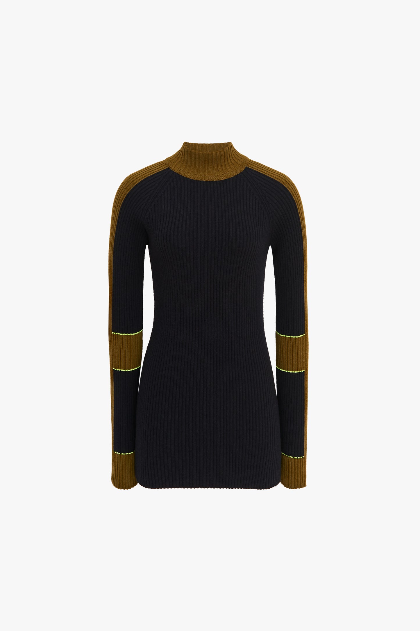 Colour Block Mock Neck Jumper in Navy/Olive Green