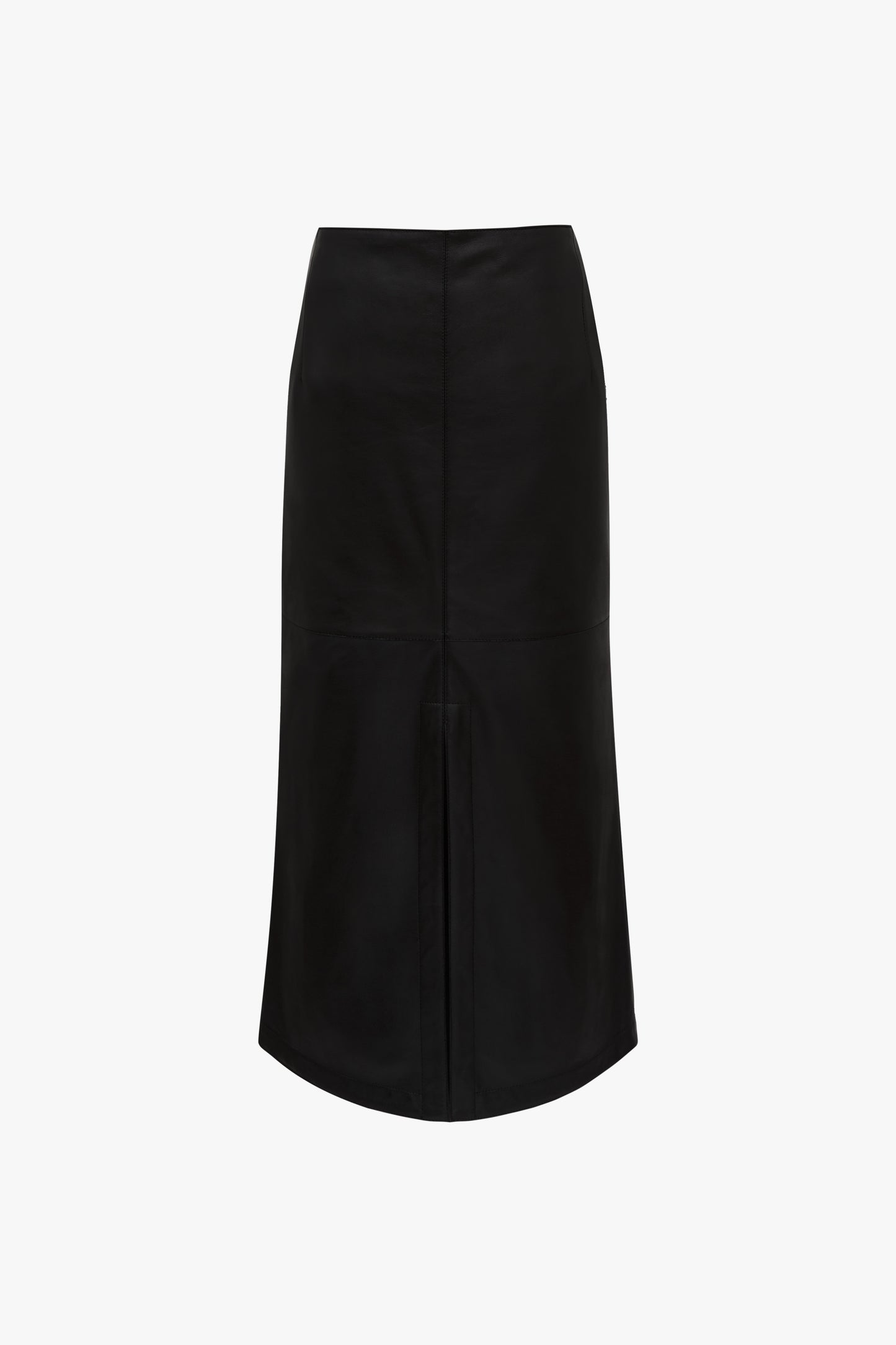 Box Pleat Midi Skirt In Black Leather