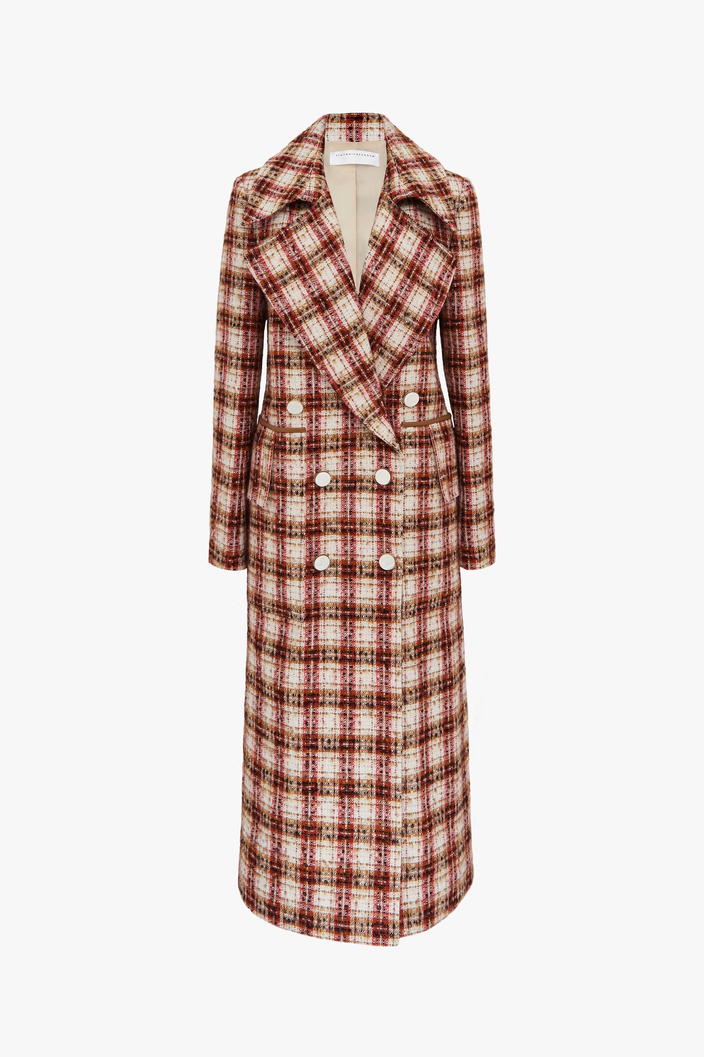 Fitted Martingale Coat in Red Check Tweed