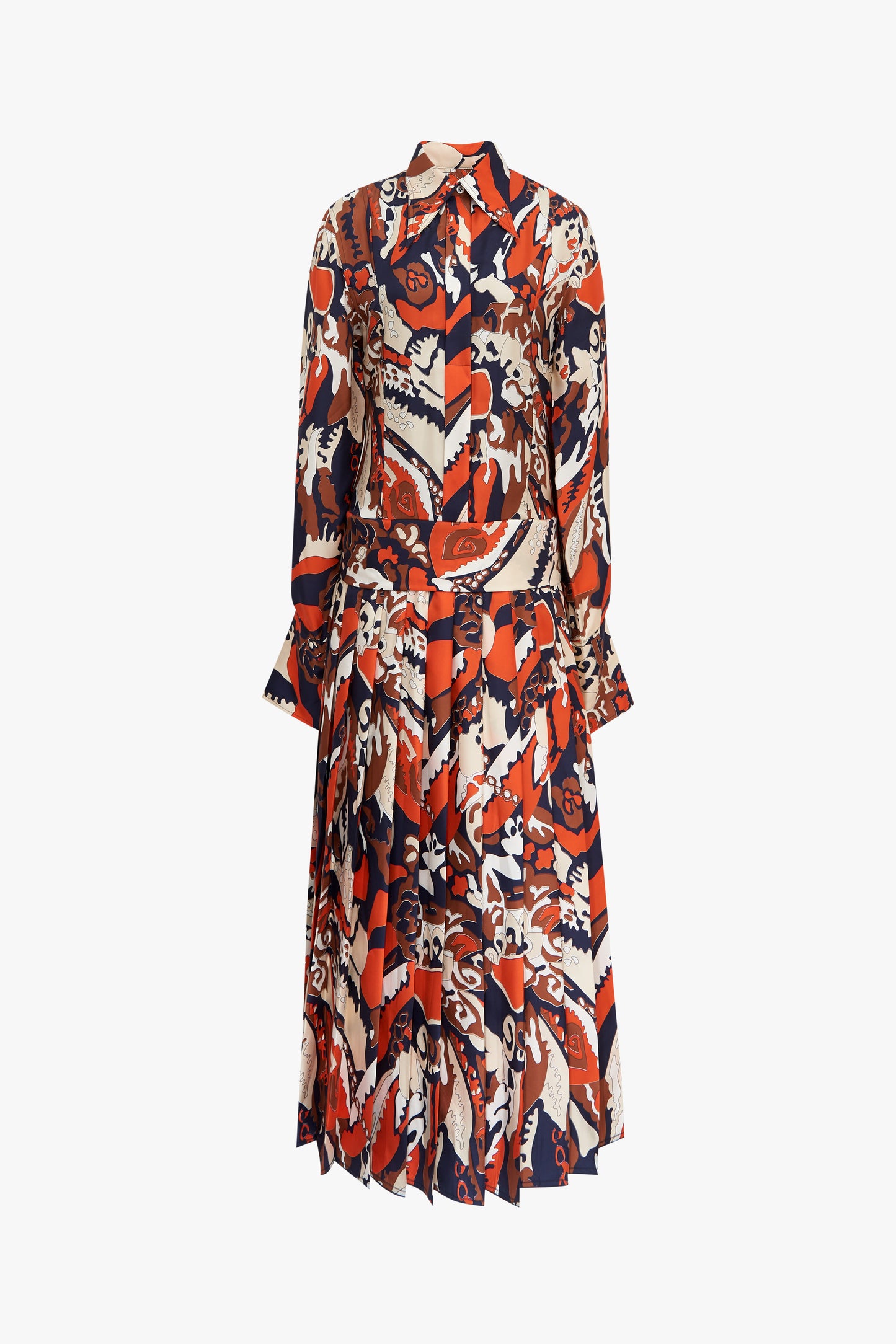 Pleated Shirt Dress in Abstract Scarf Print