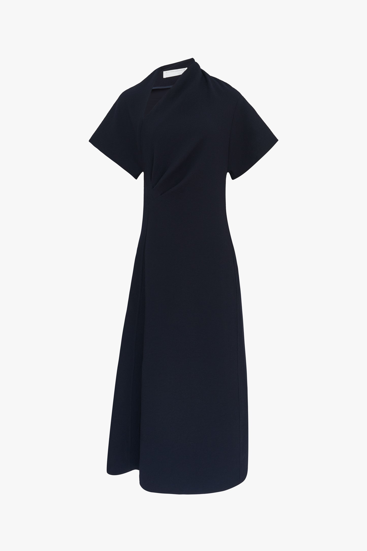 Asymmetric Neck Flare Dress in Navy