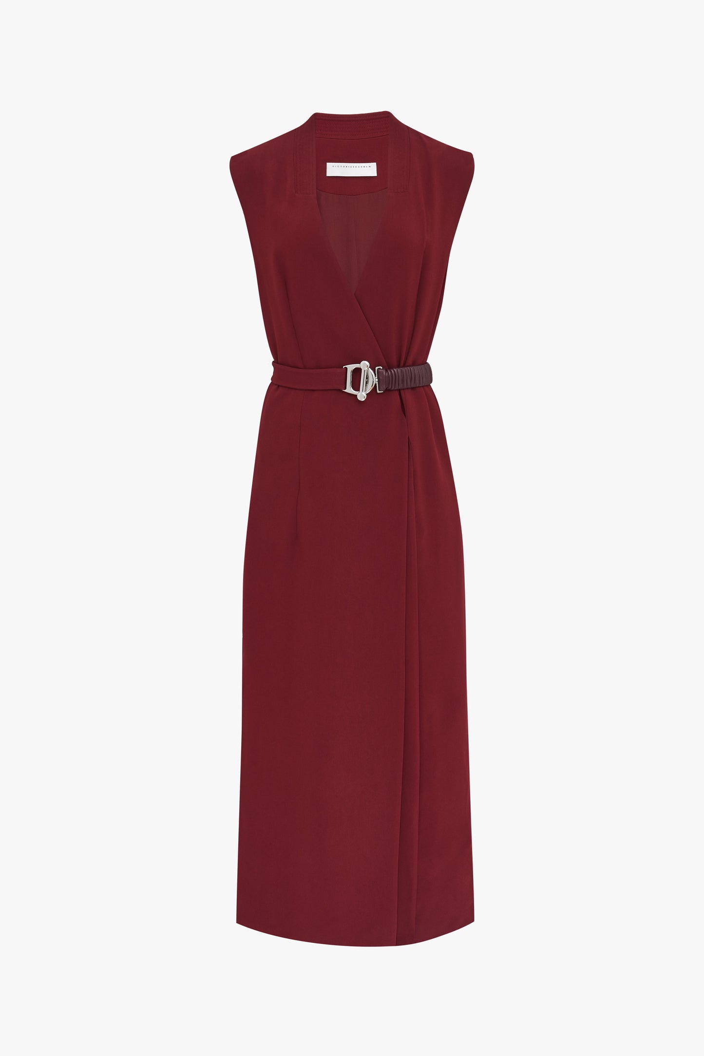Belted Wrap Dress in Bordeaux Red