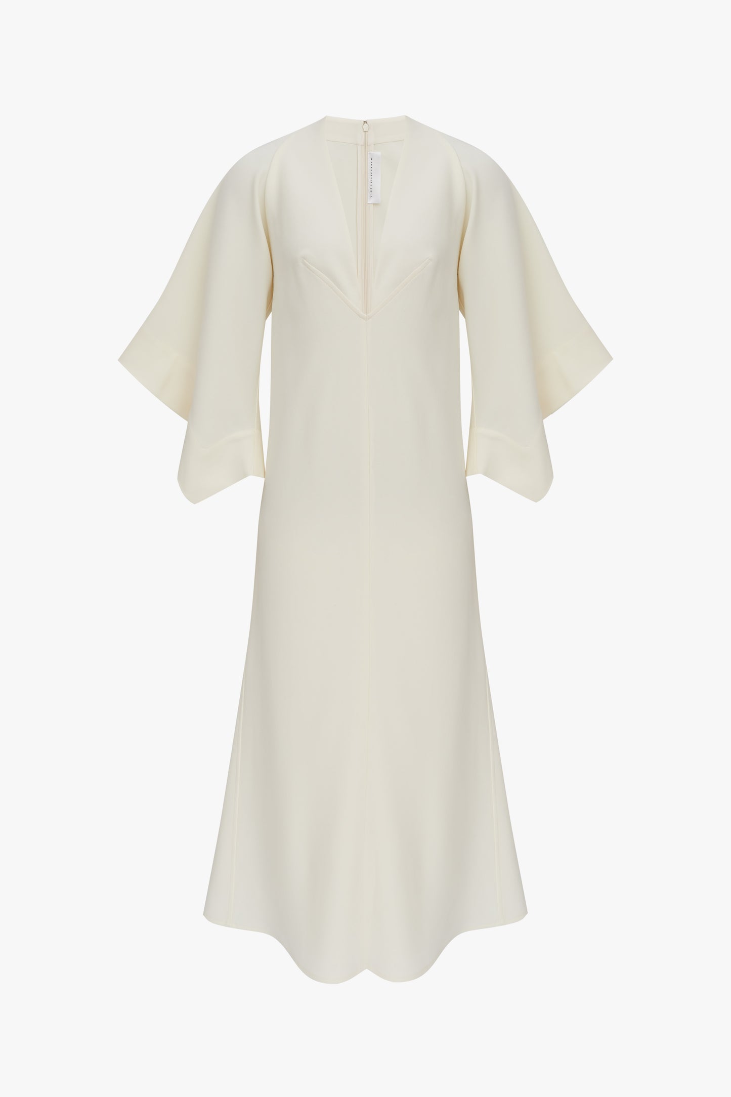 V Neck Draped Sleeve Midi Dress In Vanilla White