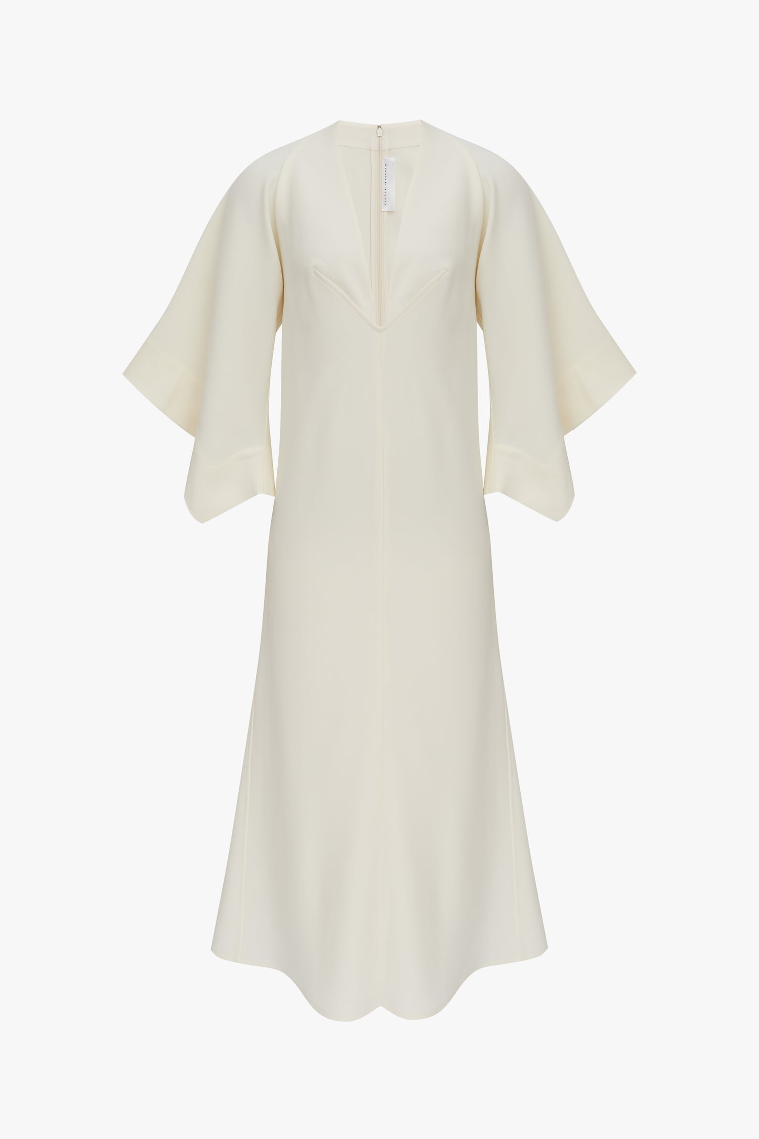 V Neck Draped Sleeve Midi Dress In Vanilla White