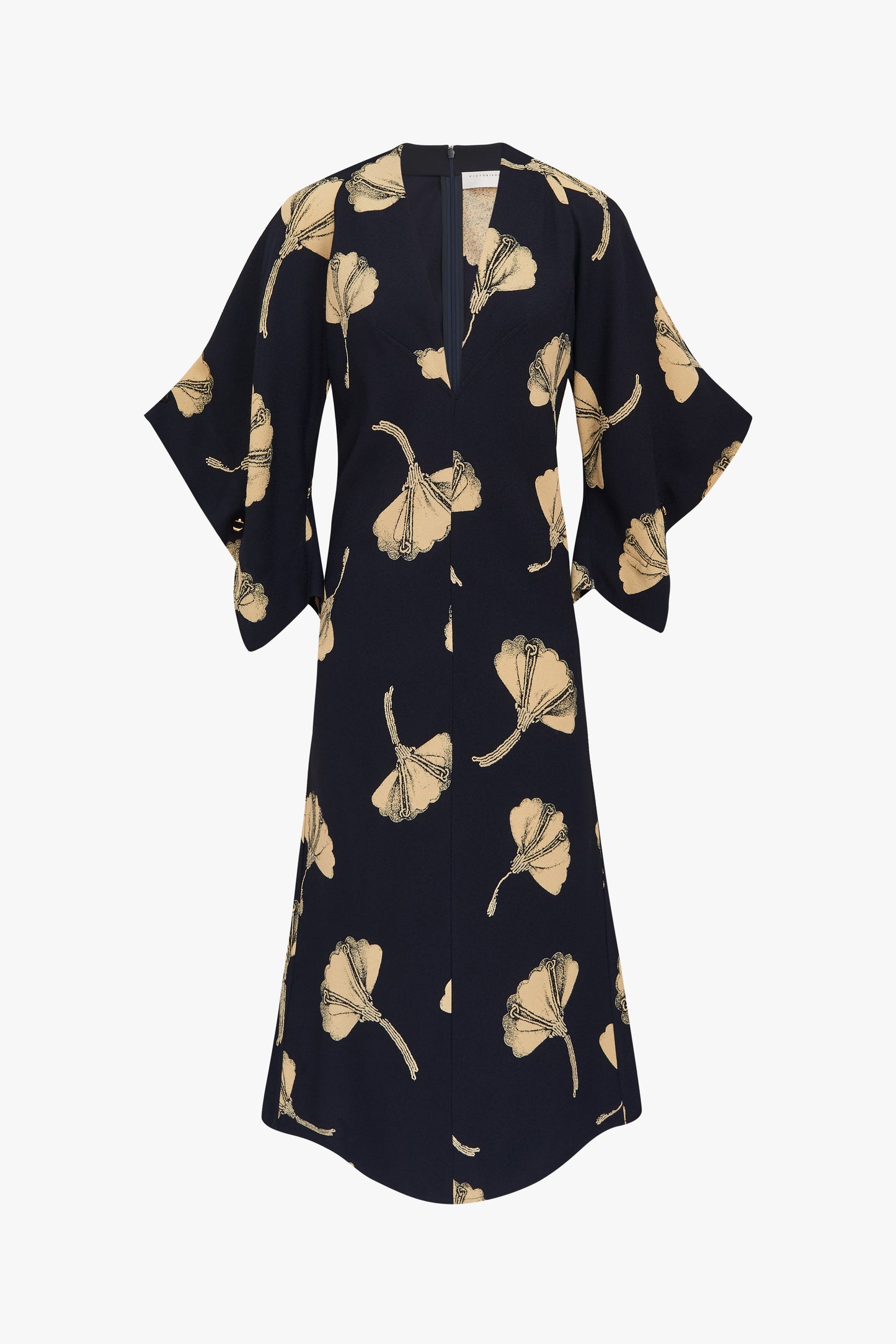 V Neck Draped Sleeve Midi Dress in Floral Print