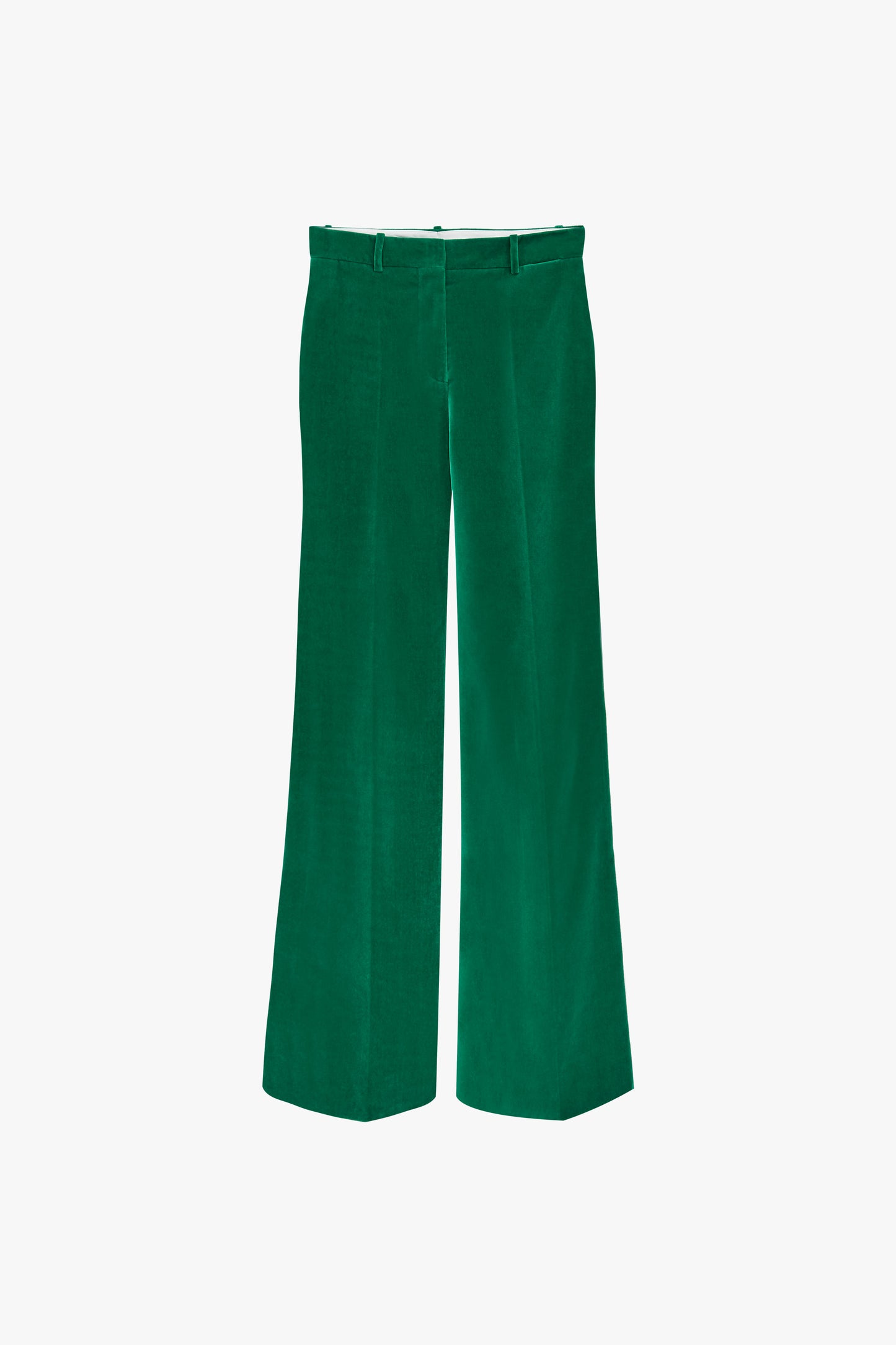 High-Waisted Wide-Leg Velvet Trousers in Emerald Green