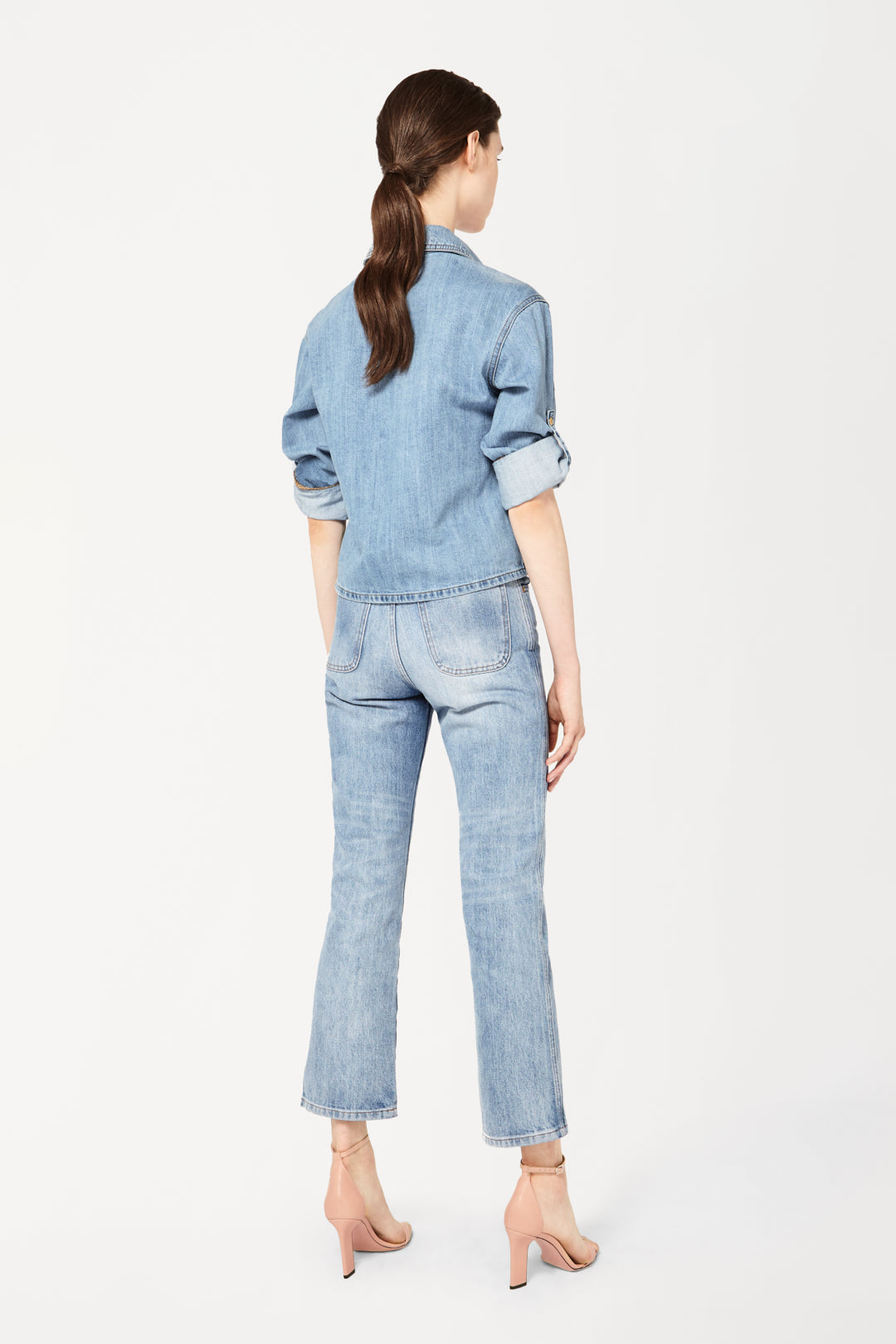 Cropped Sleeve Denim Jacket in Blue