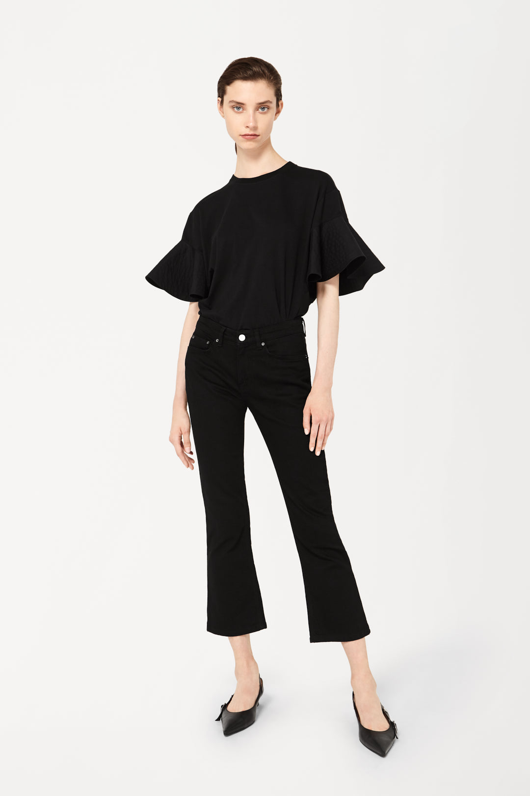 Ruffle Sleeve T-Shirt in Black