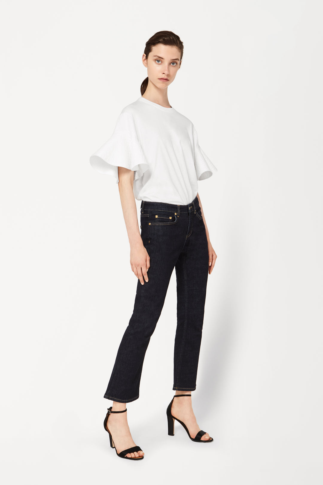 Ruffle Sleeve T-Shirt in White