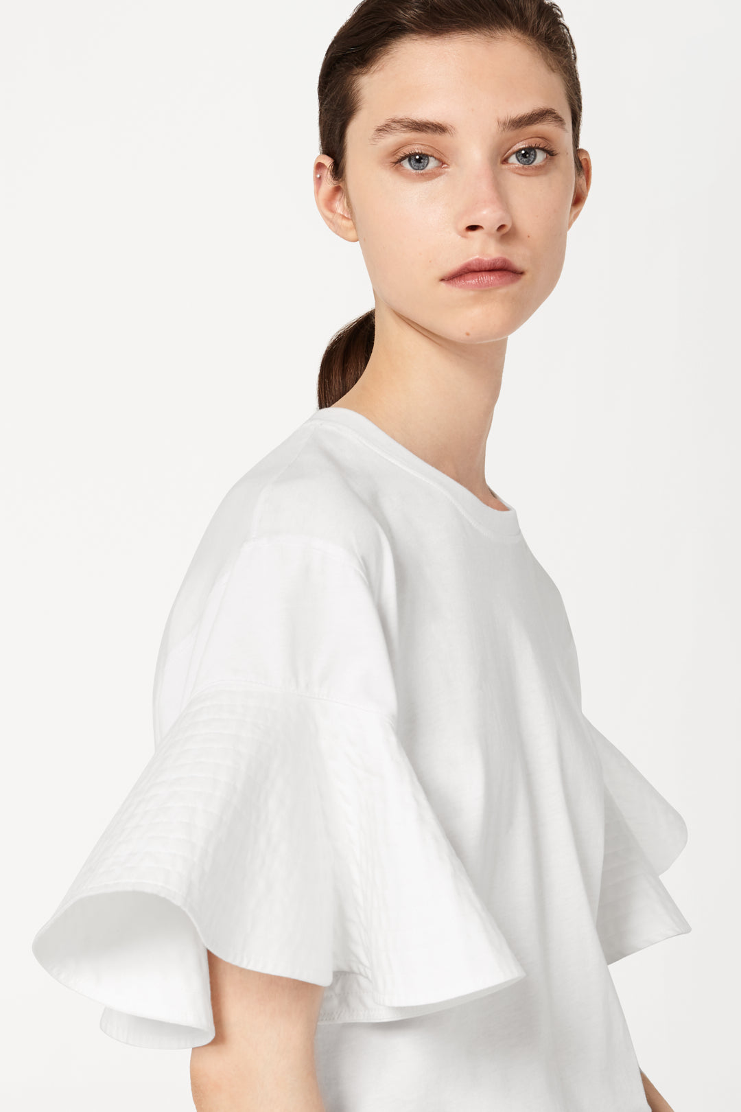 Ruffle Sleeve T-Shirt in White