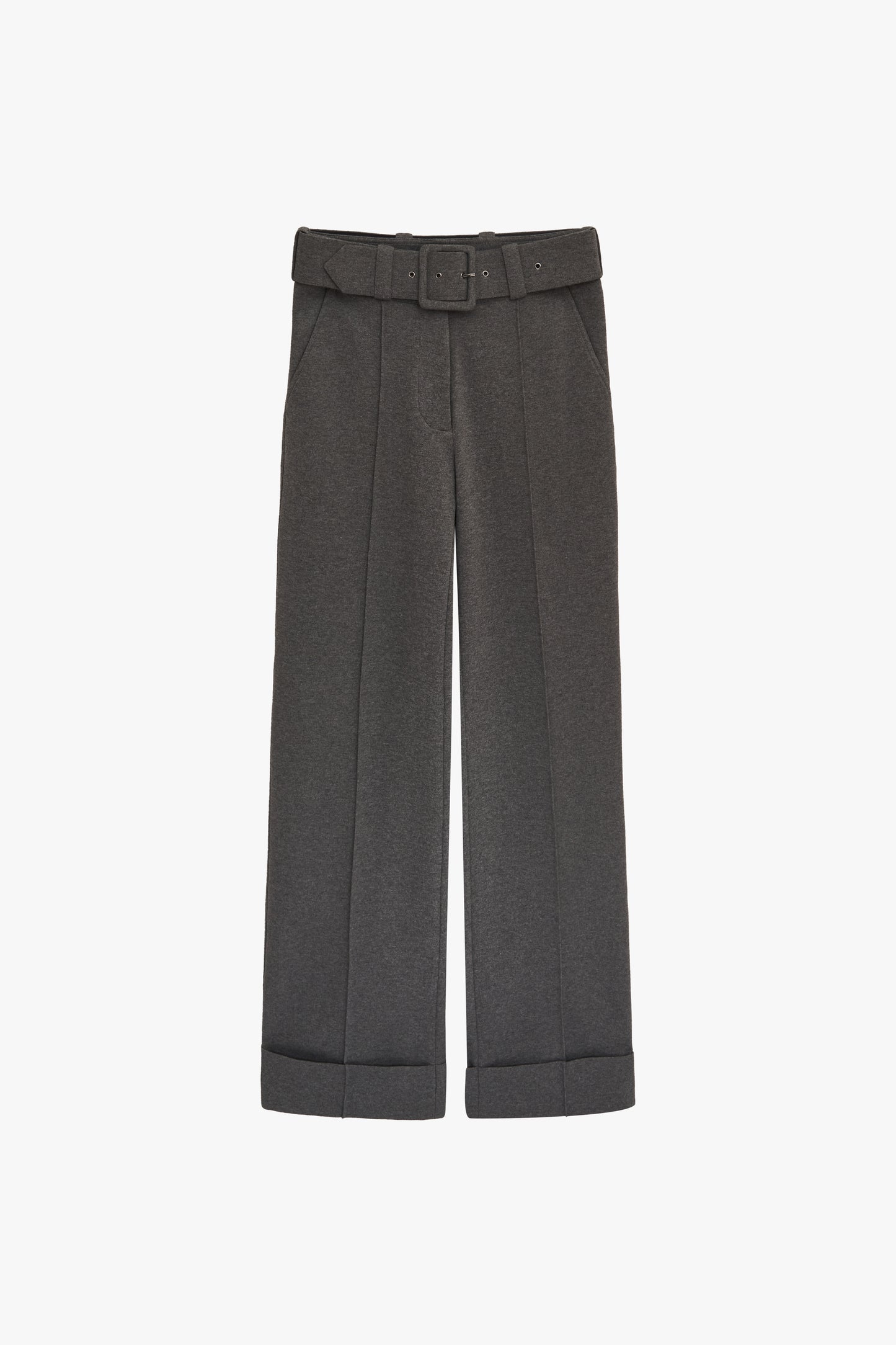 Belted Jersey Trousers in Grey Melange