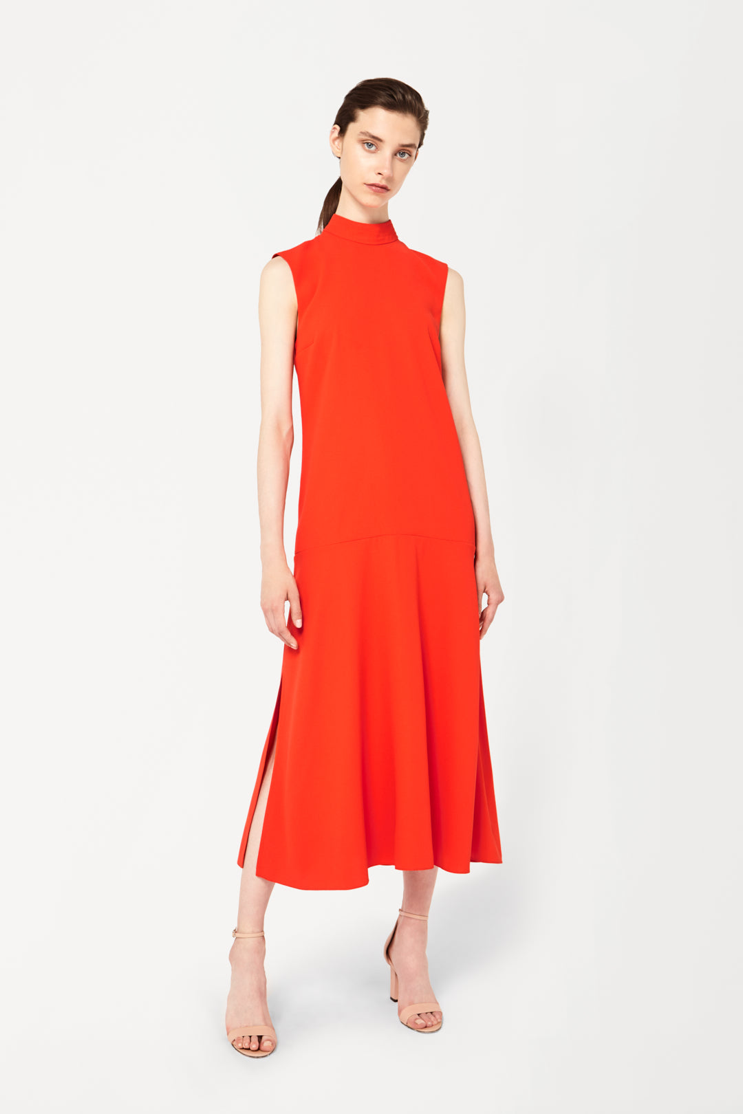 Tie-Neck Dress in Flame Red