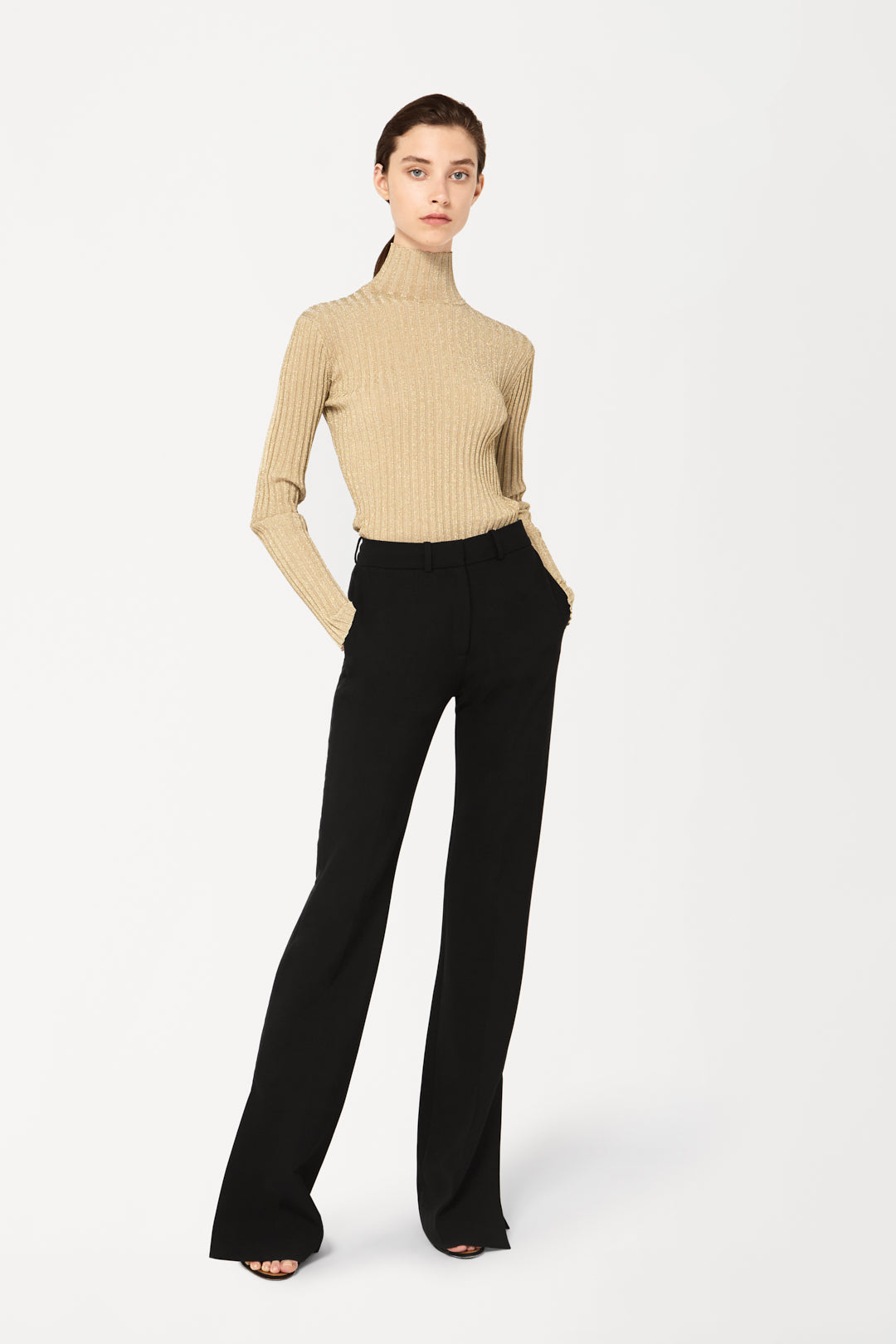 Slim Fit Polo Neck Jumper in Gold Lurex