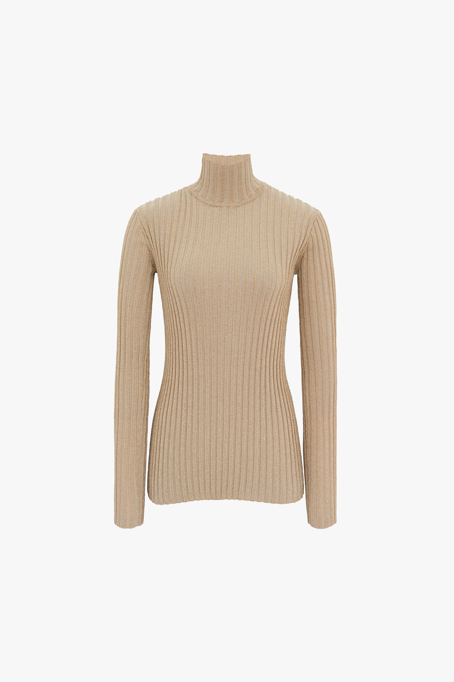 Slim Fit Polo Neck Jumper in Gold Lurex