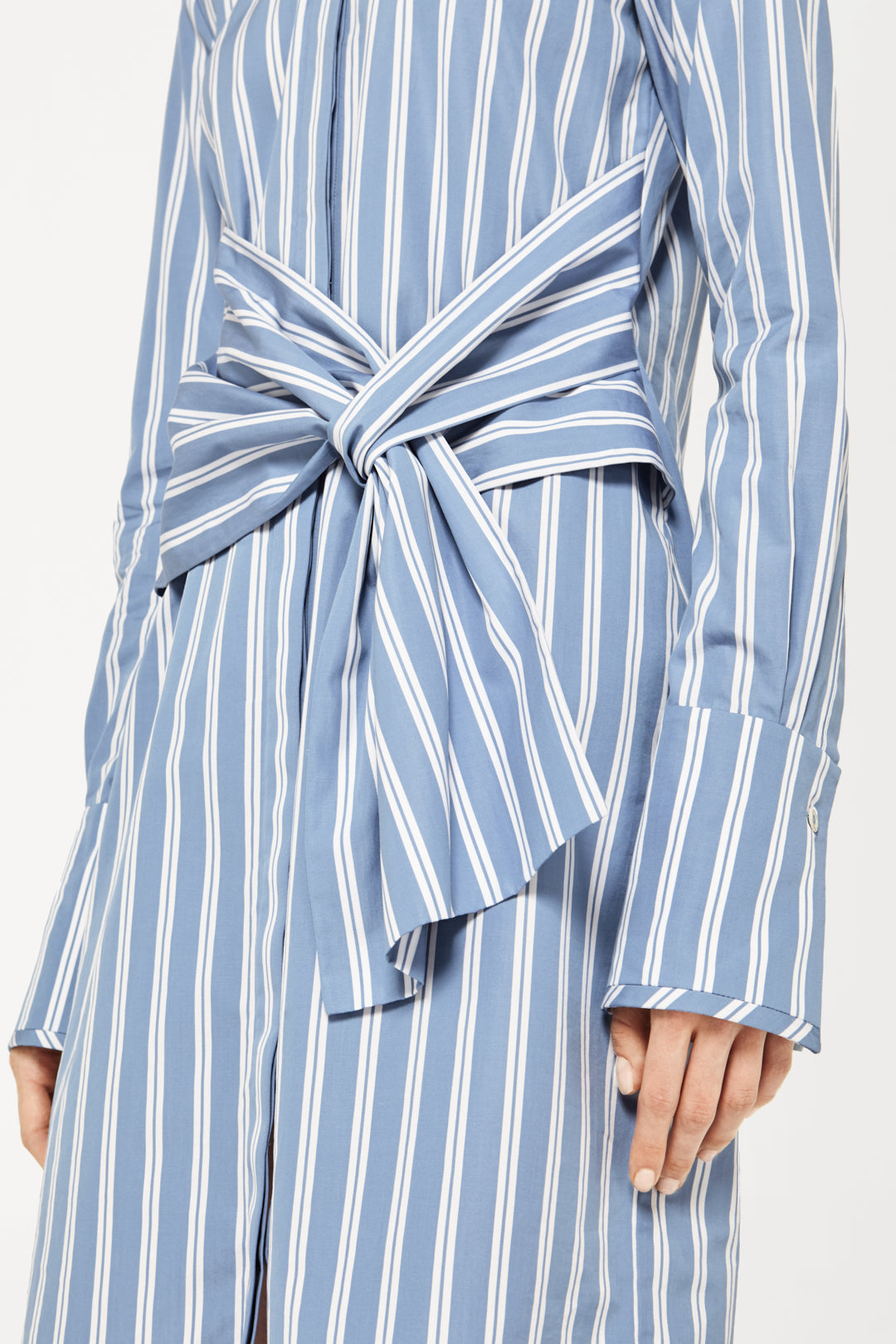 Tie-Waist Shirt Dress in Blue Stripe