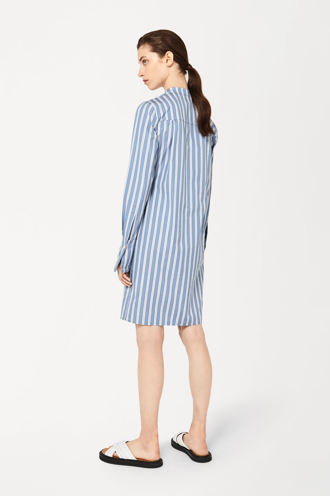 Tie-Waist Shirt Dress in Blue Stripe
