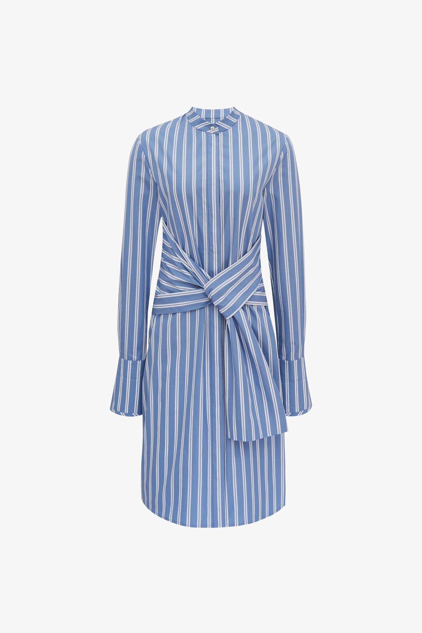 Tie-Waist Shirt Dress in Blue Stripe