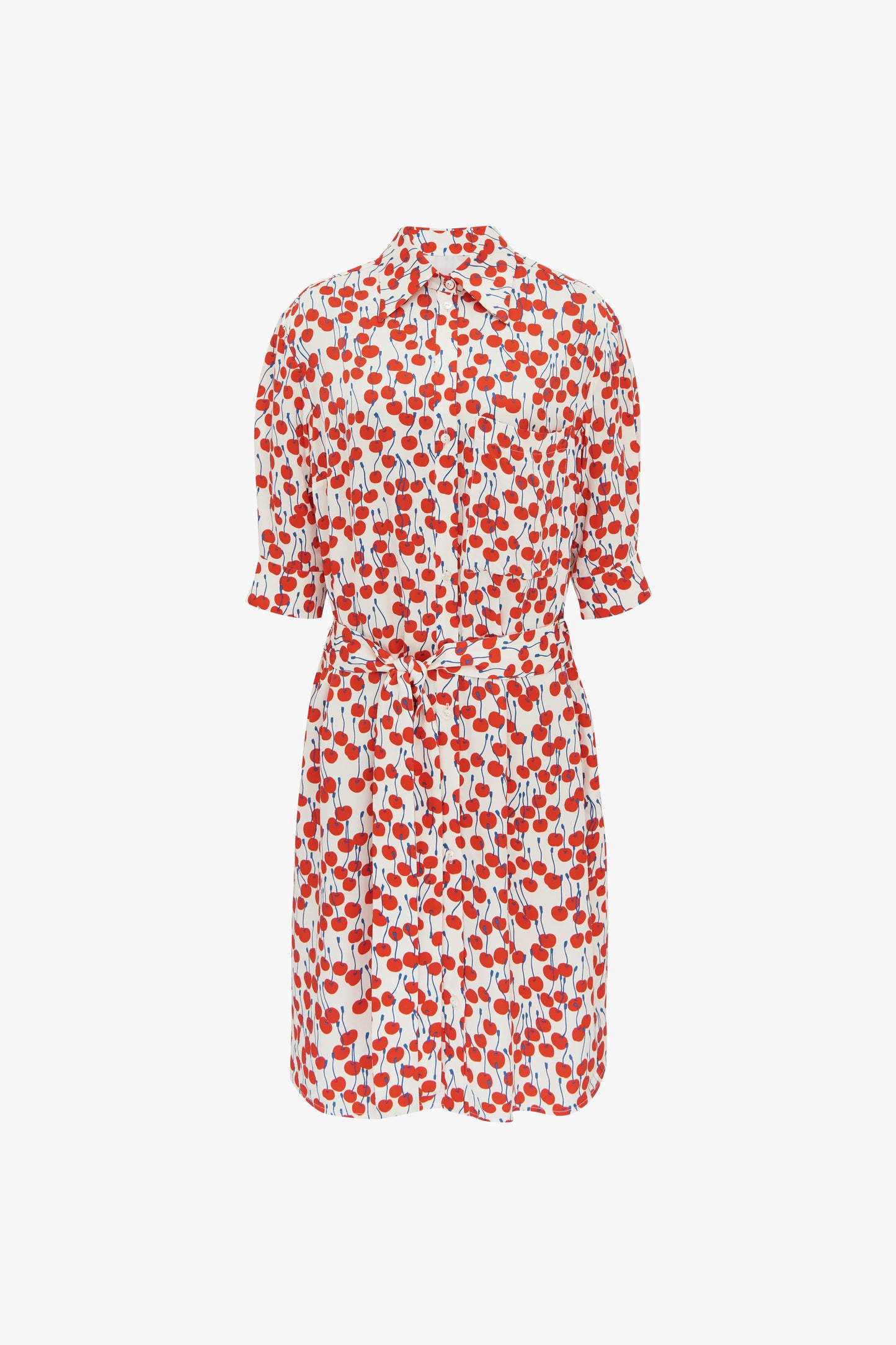 Belted Shirt Dress in Cherry Print