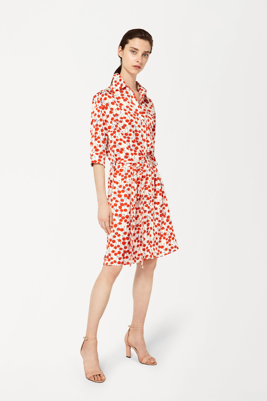 Belted Shirt Dress in Cherry Print