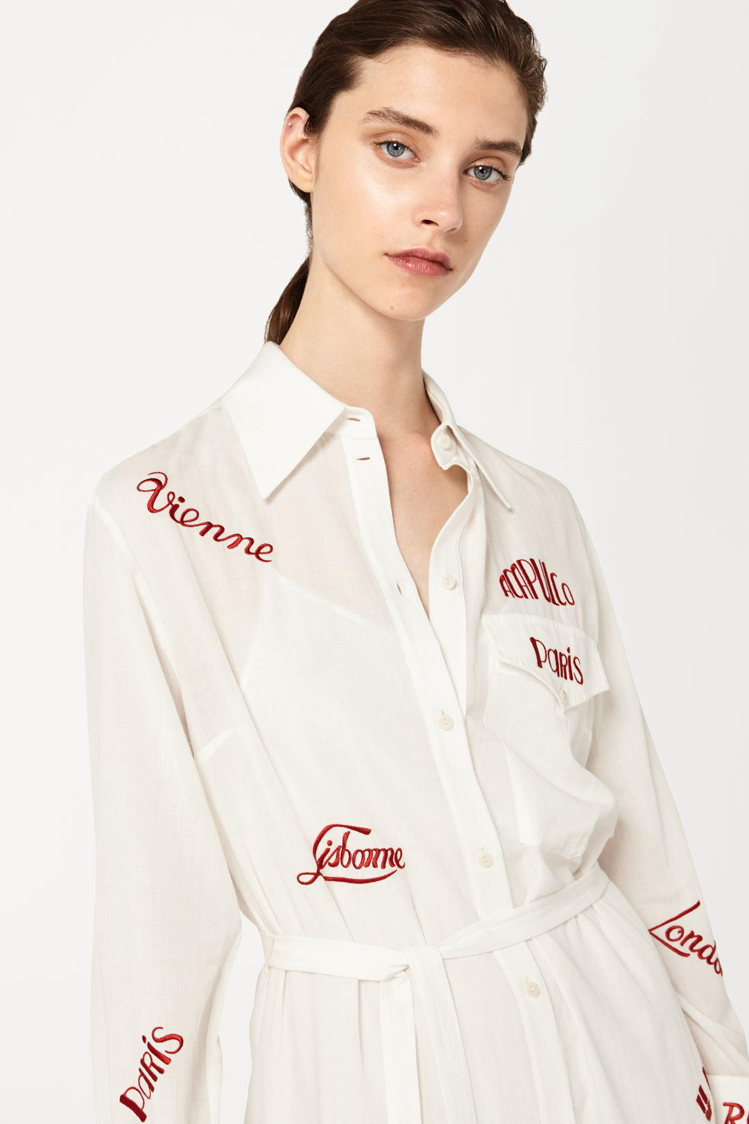 City Embroidered Shirt Dress in White