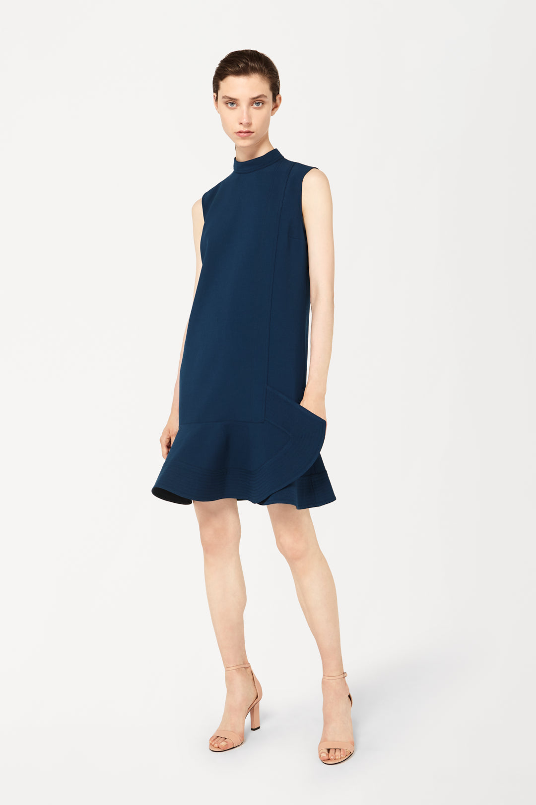 Peplum Hem Mini Dress in Petrol Blue