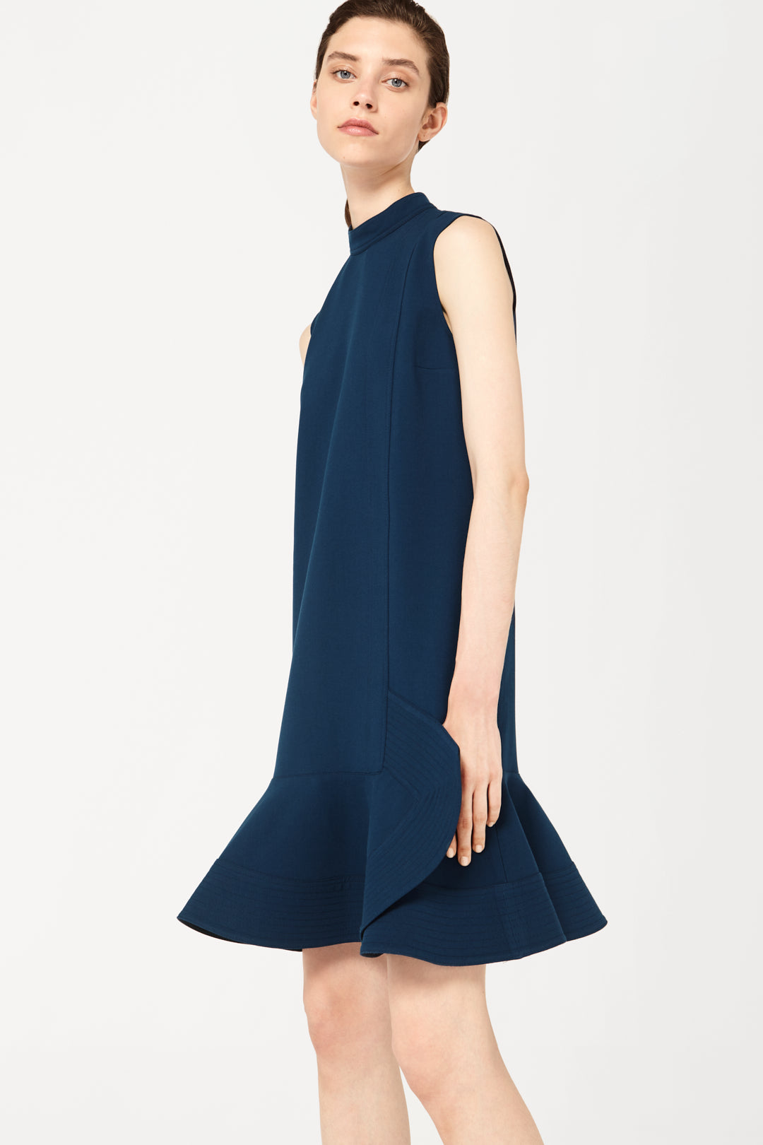 Peplum Hem Mini Dress in Petrol Blue