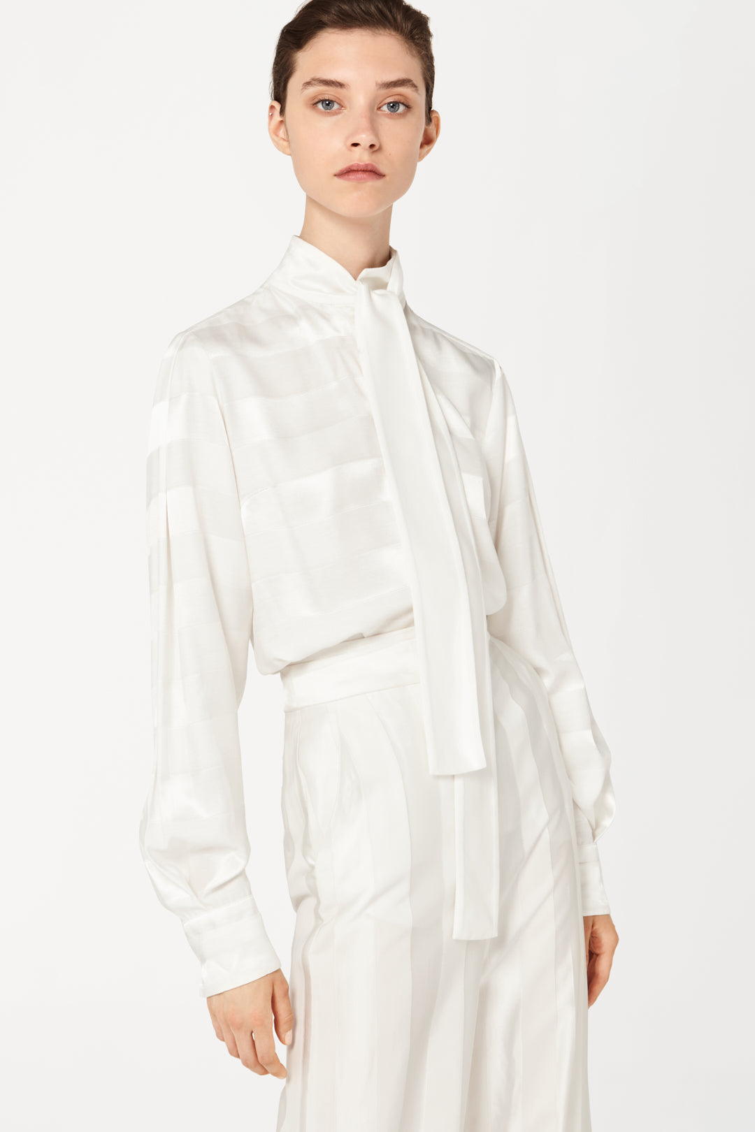 Tie Neck Shirt in Ivory White