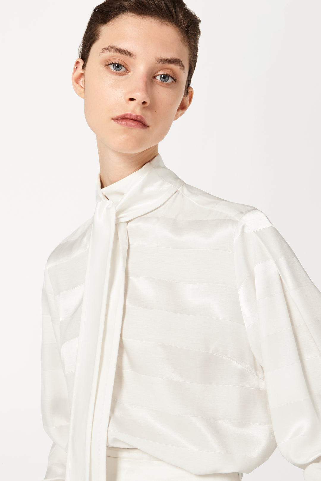 Tie Neck Shirt in Ivory White