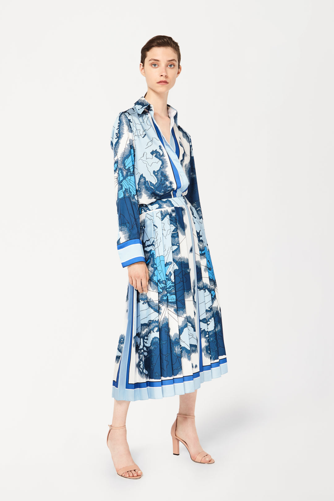 Pleated Skirt In Map Print