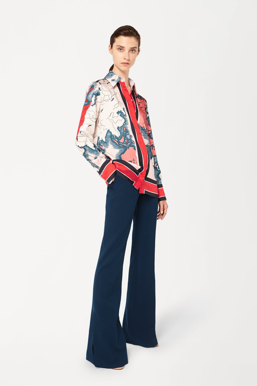 Split Hem Victoria Trousers in Petrol Blue