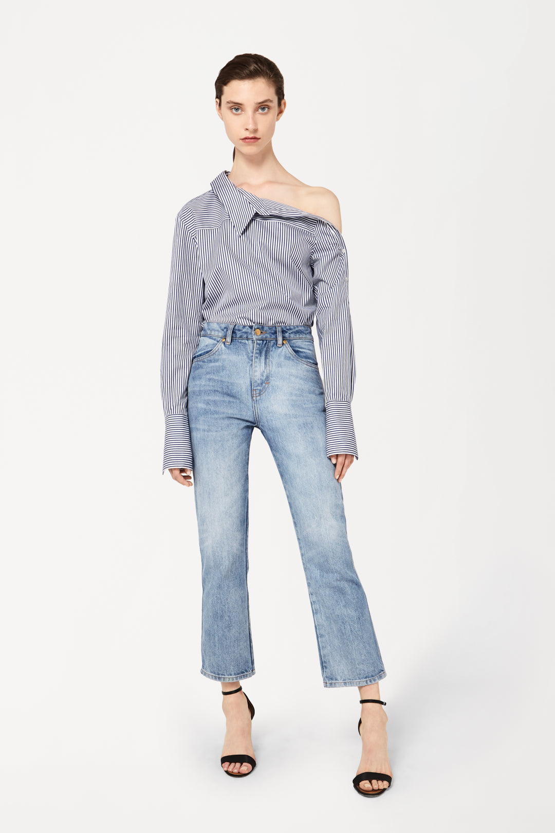 Off-Shoulder Shirt in Bengal Stripe