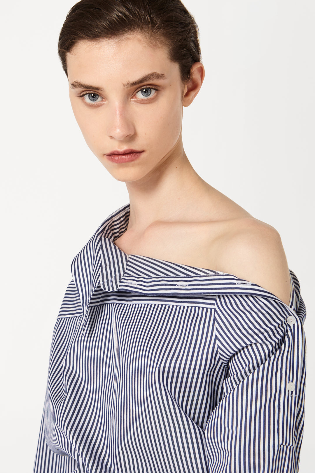 Off-Shoulder Shirt in Bengal Stripe