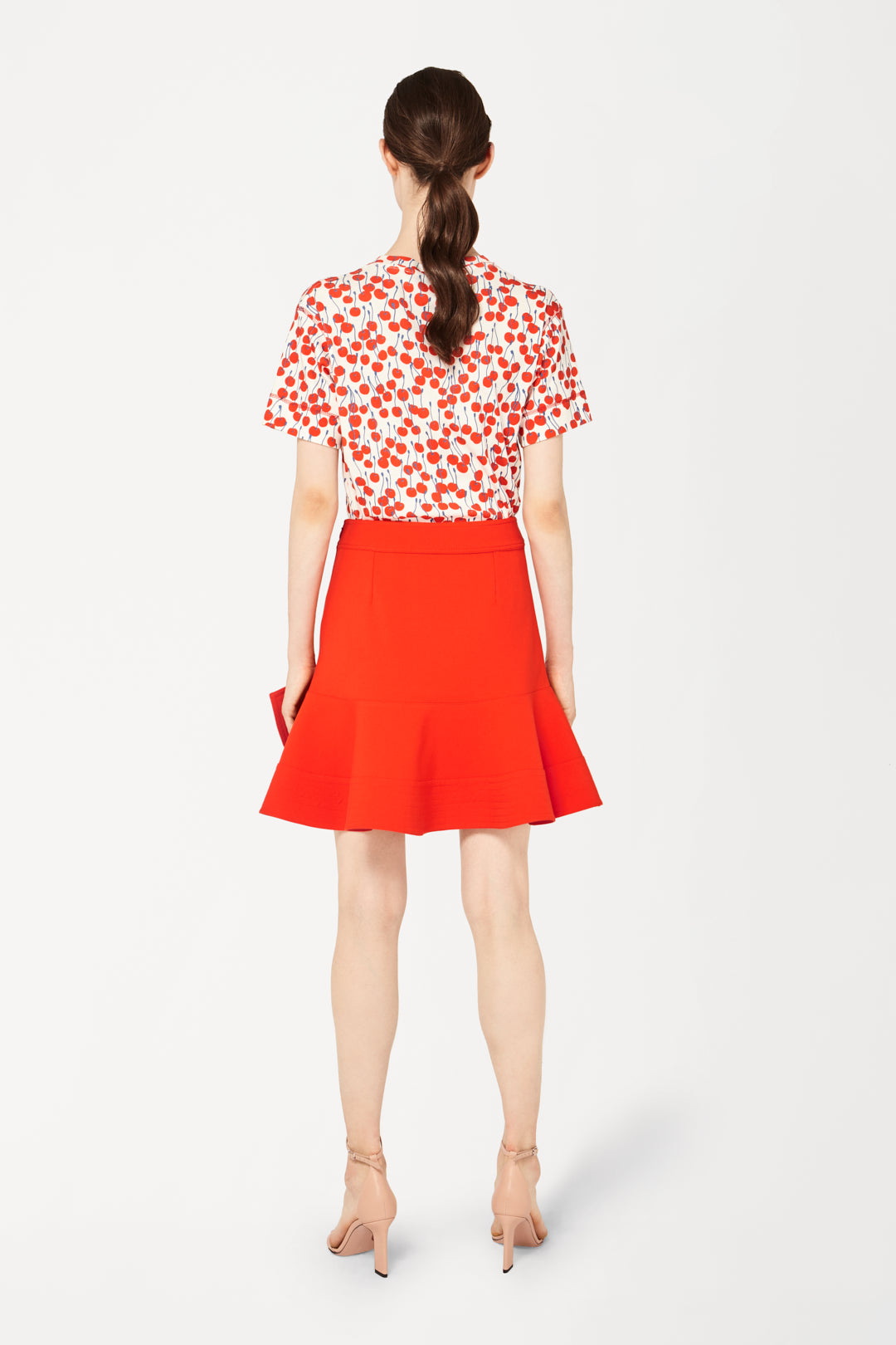 Peplum Hem Skirt In Flame Red