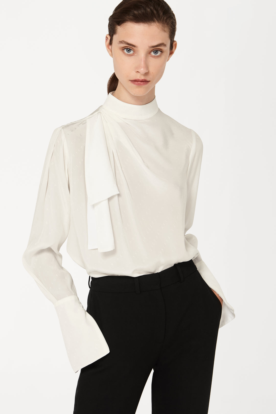 Scarf-Neck Logo Top in White