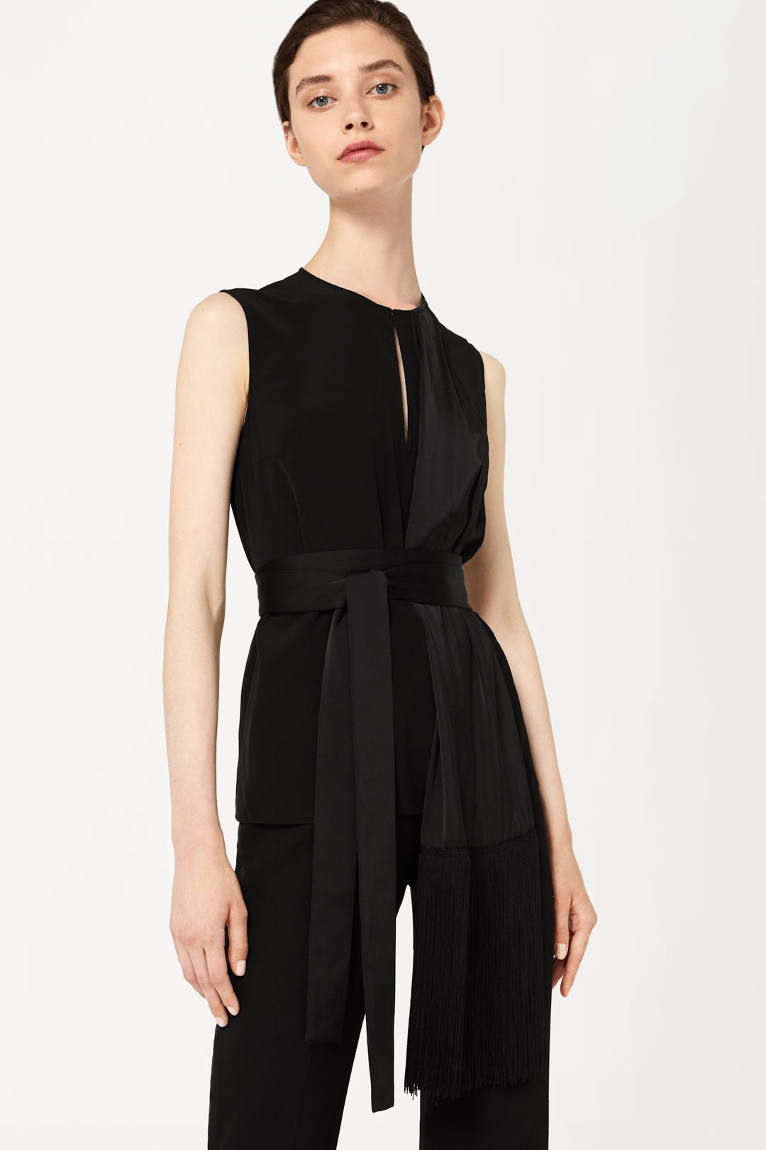 Fringed Scarf Top in Black