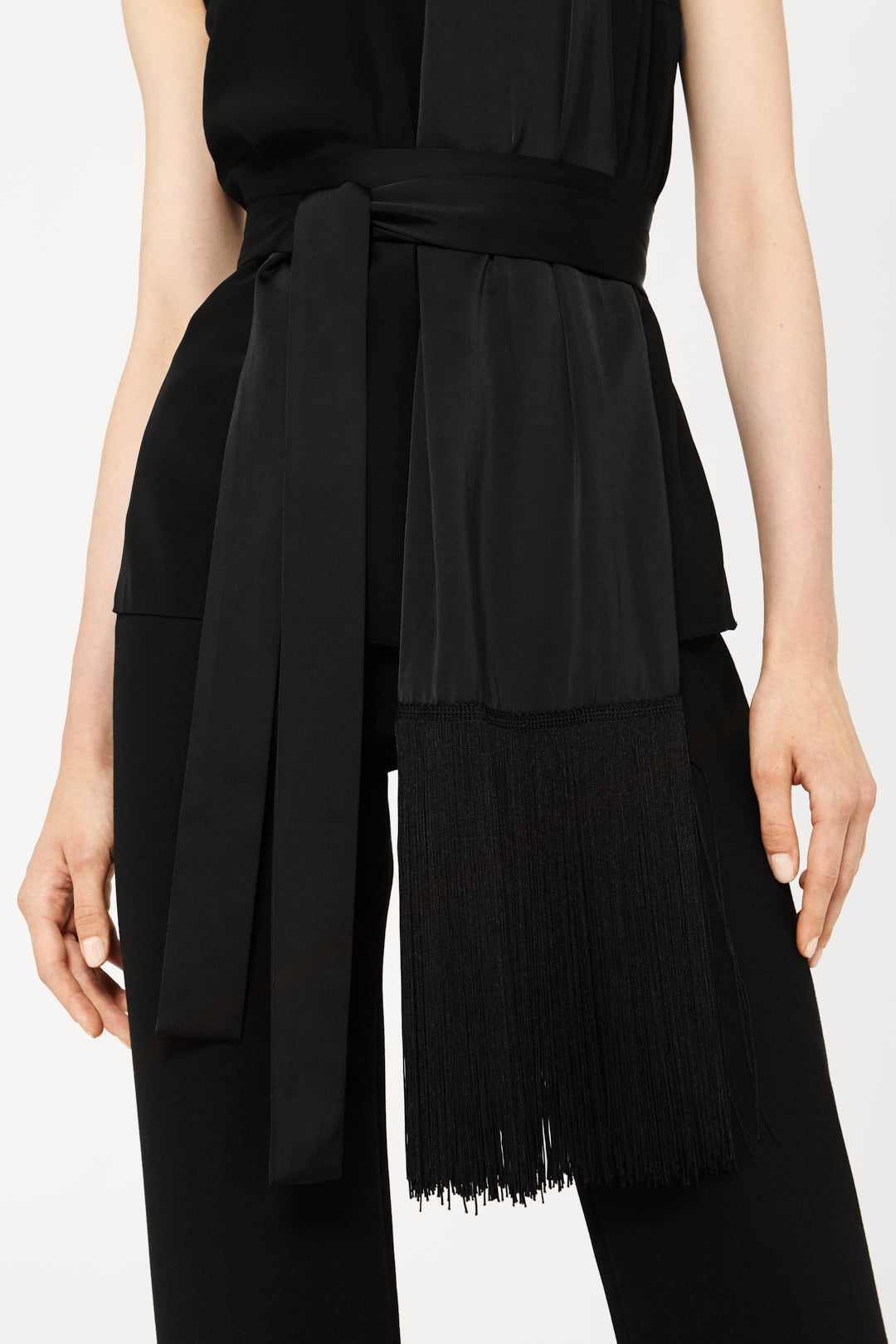 Fringed Scarf Top in Black