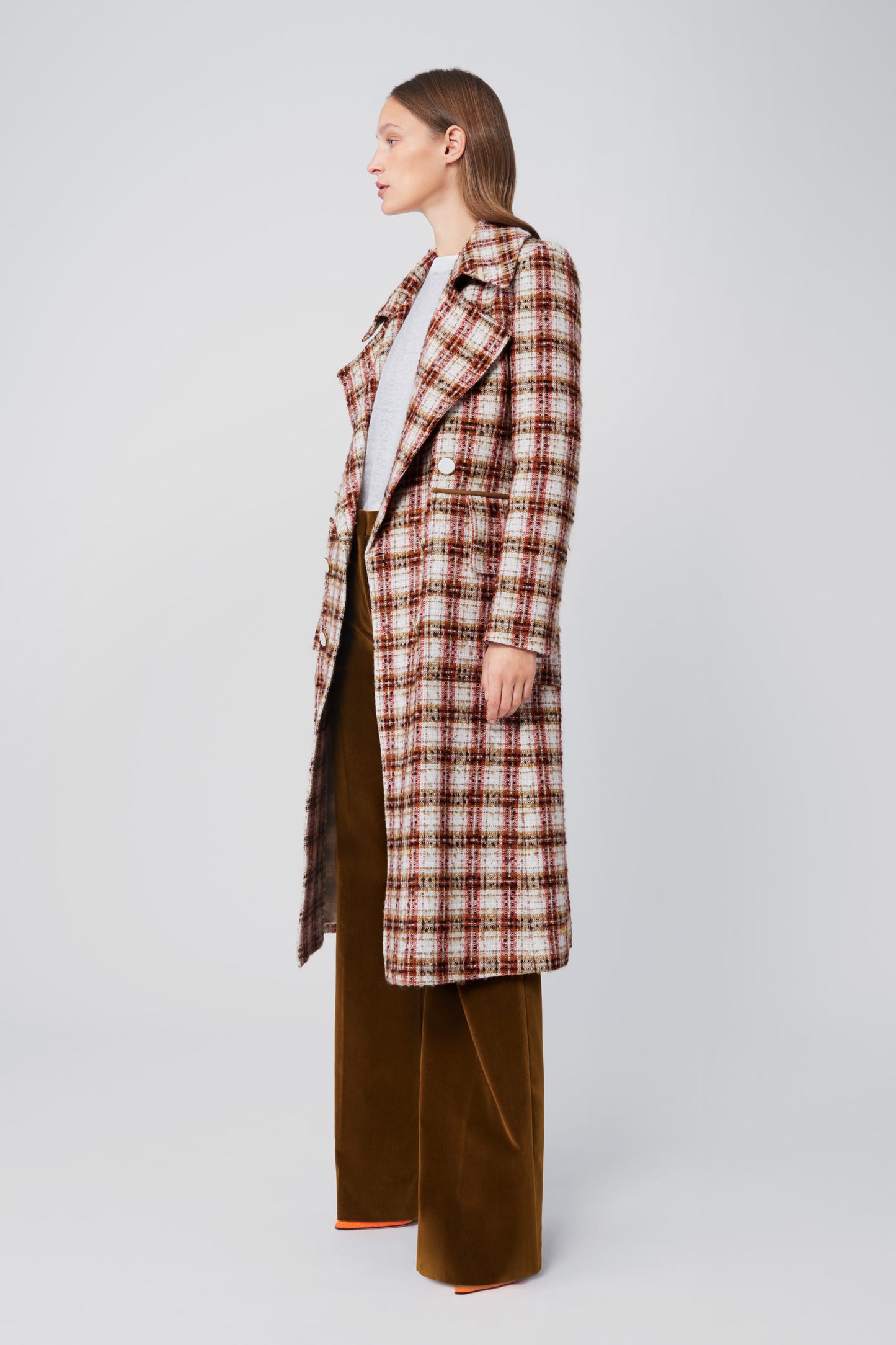 Fitted Martingale Coat in Red Check Tweed