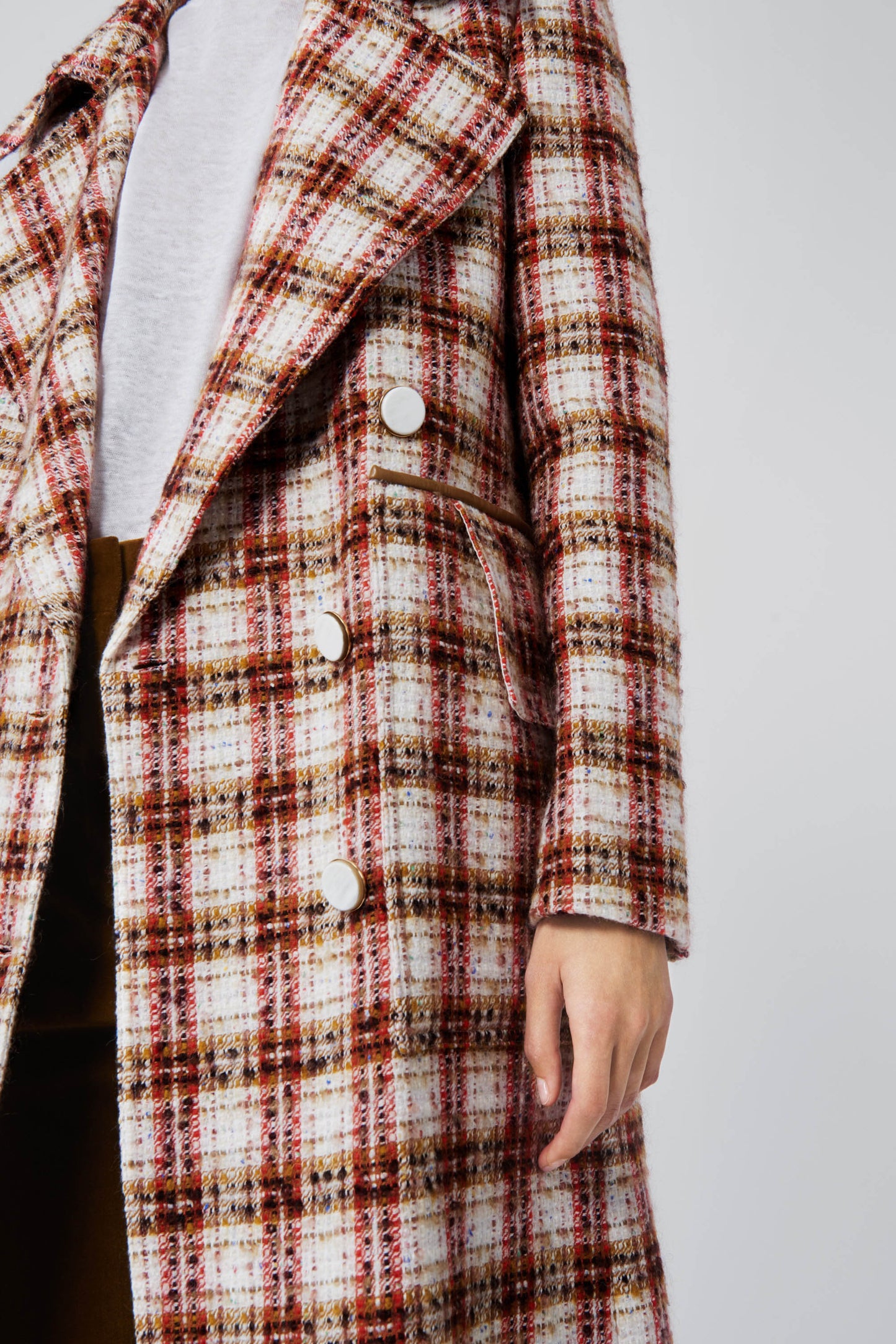 Fitted Martingale Coat in Red Check Tweed