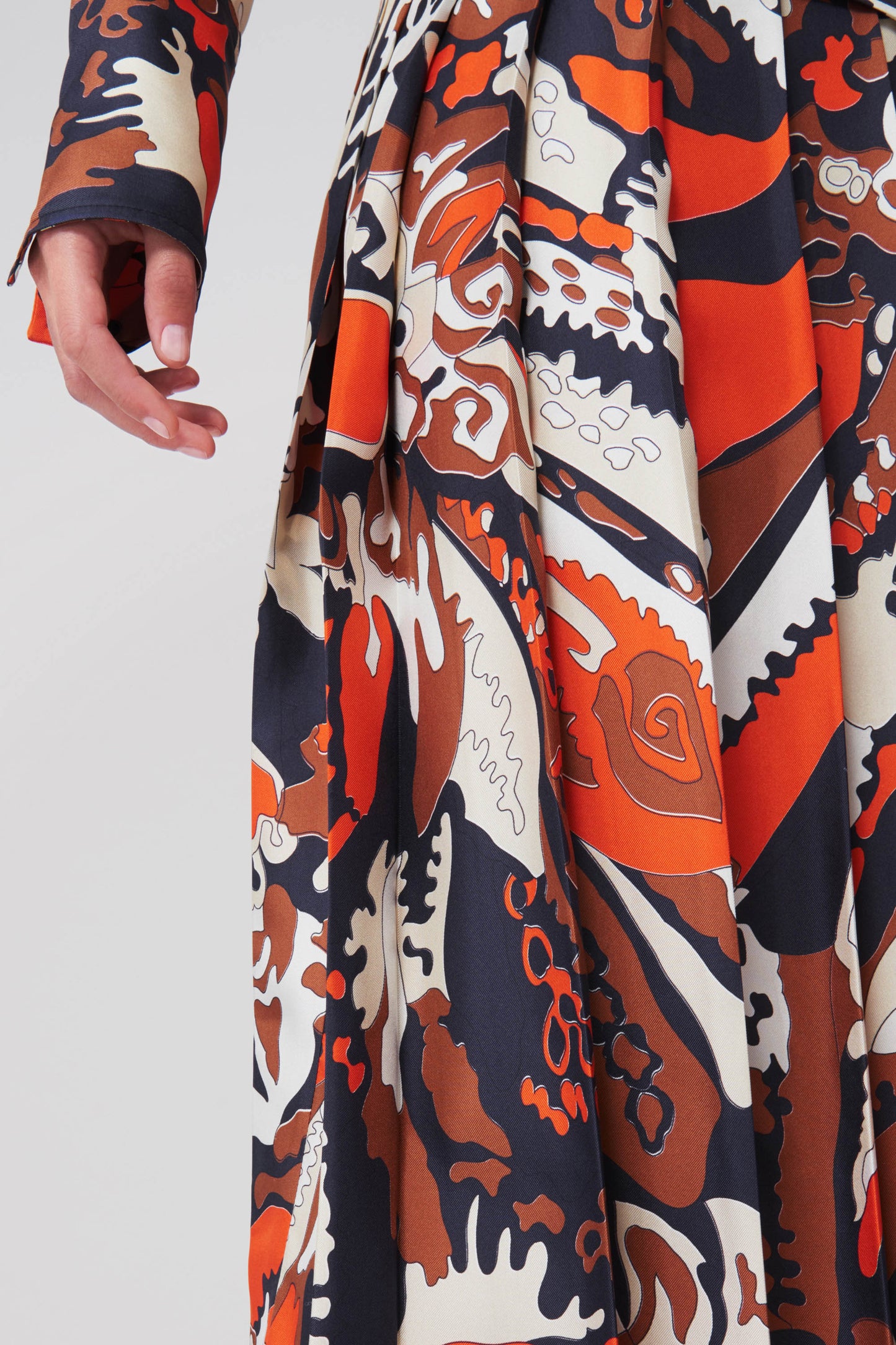 Pleated Shirt Dress in Abstract Scarf Print