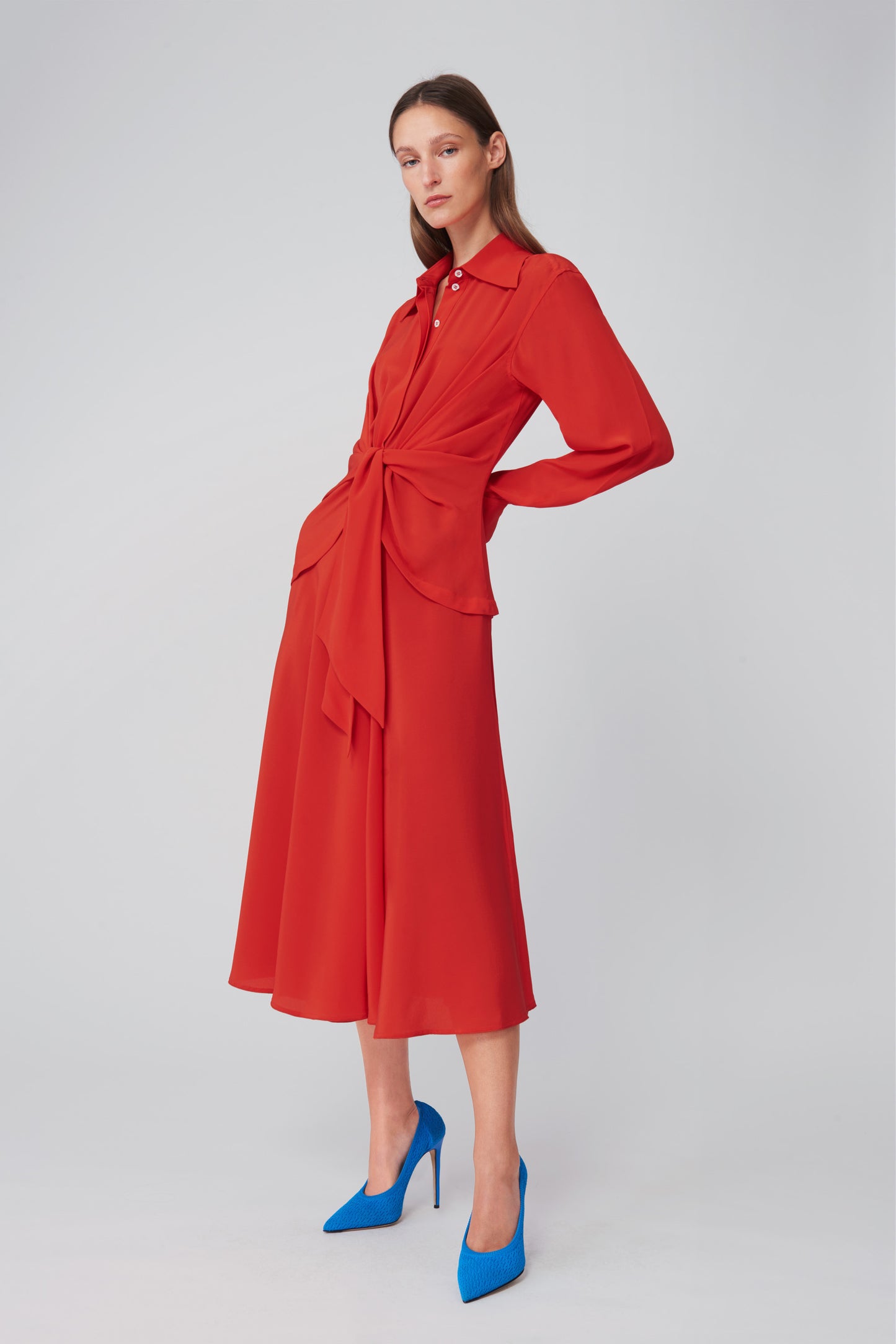 Tie Waist Shirt Dress in Candy Red