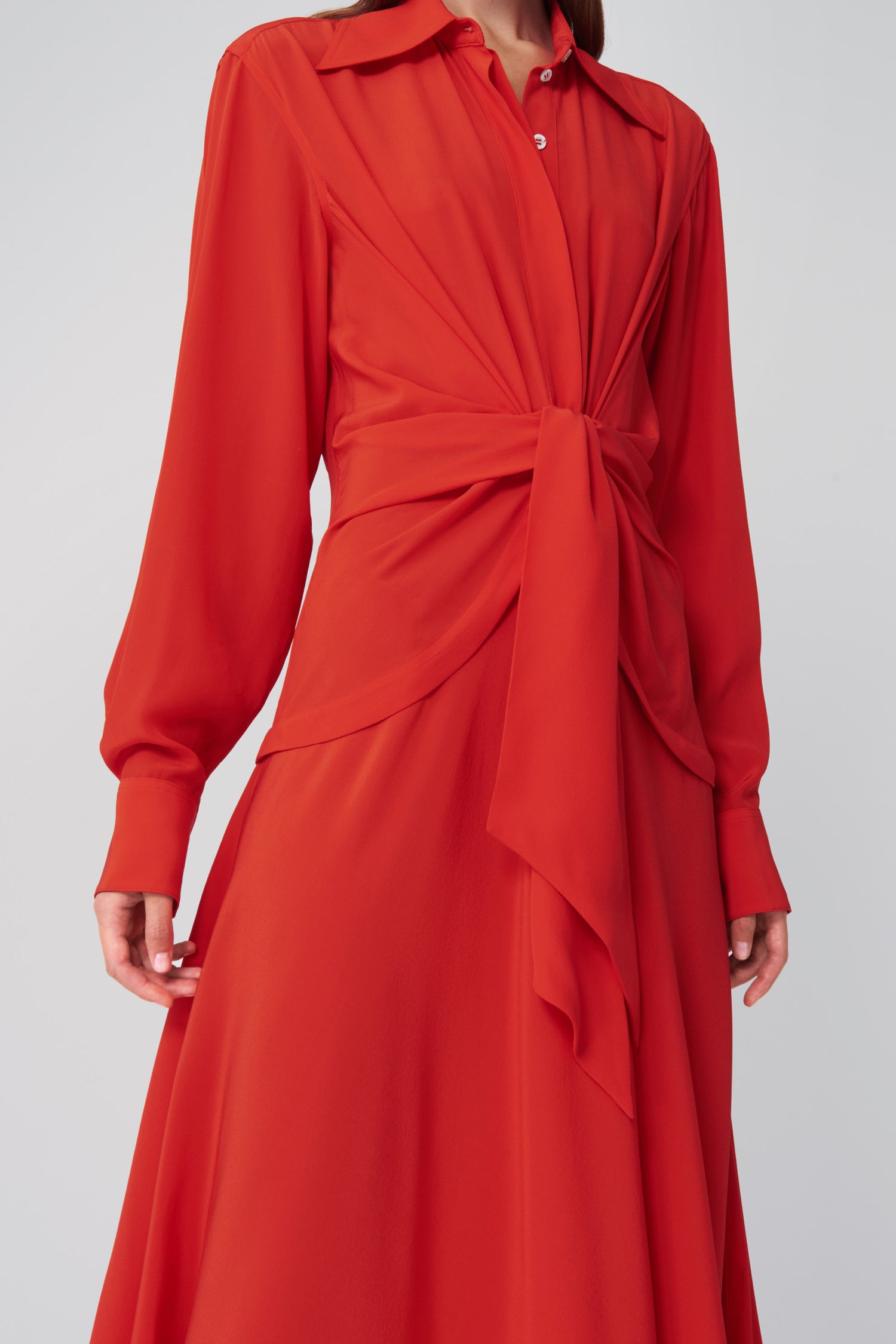 Tie Waist Shirt Dress in Candy Red