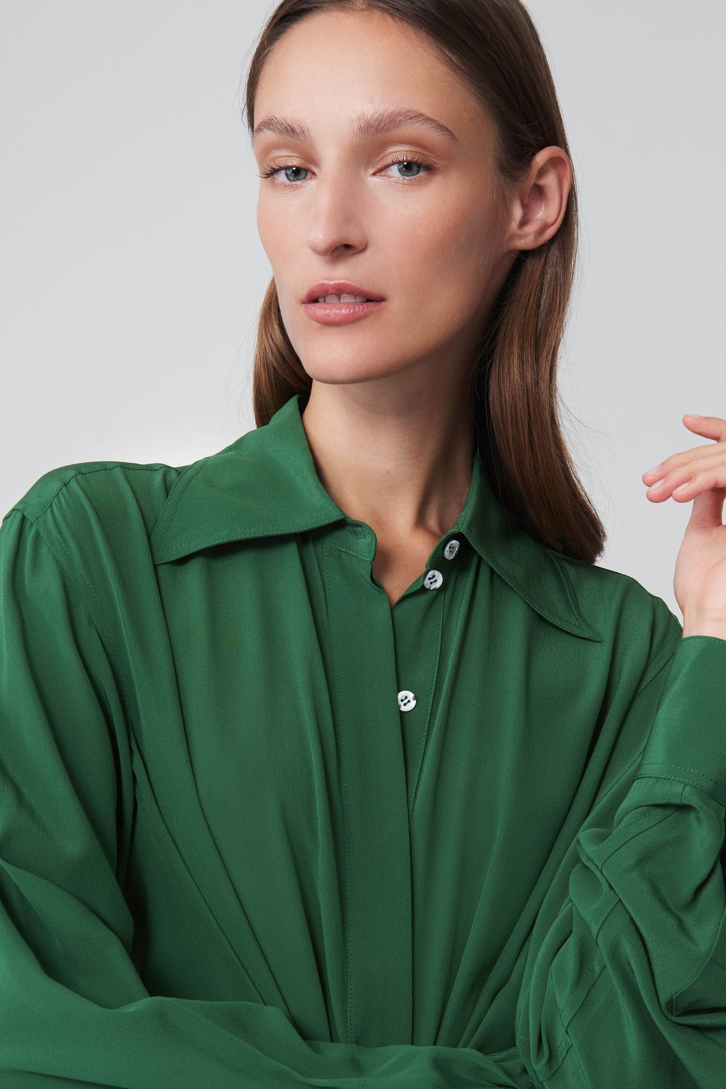 Tie Waist Shirt Dress in Emerald
