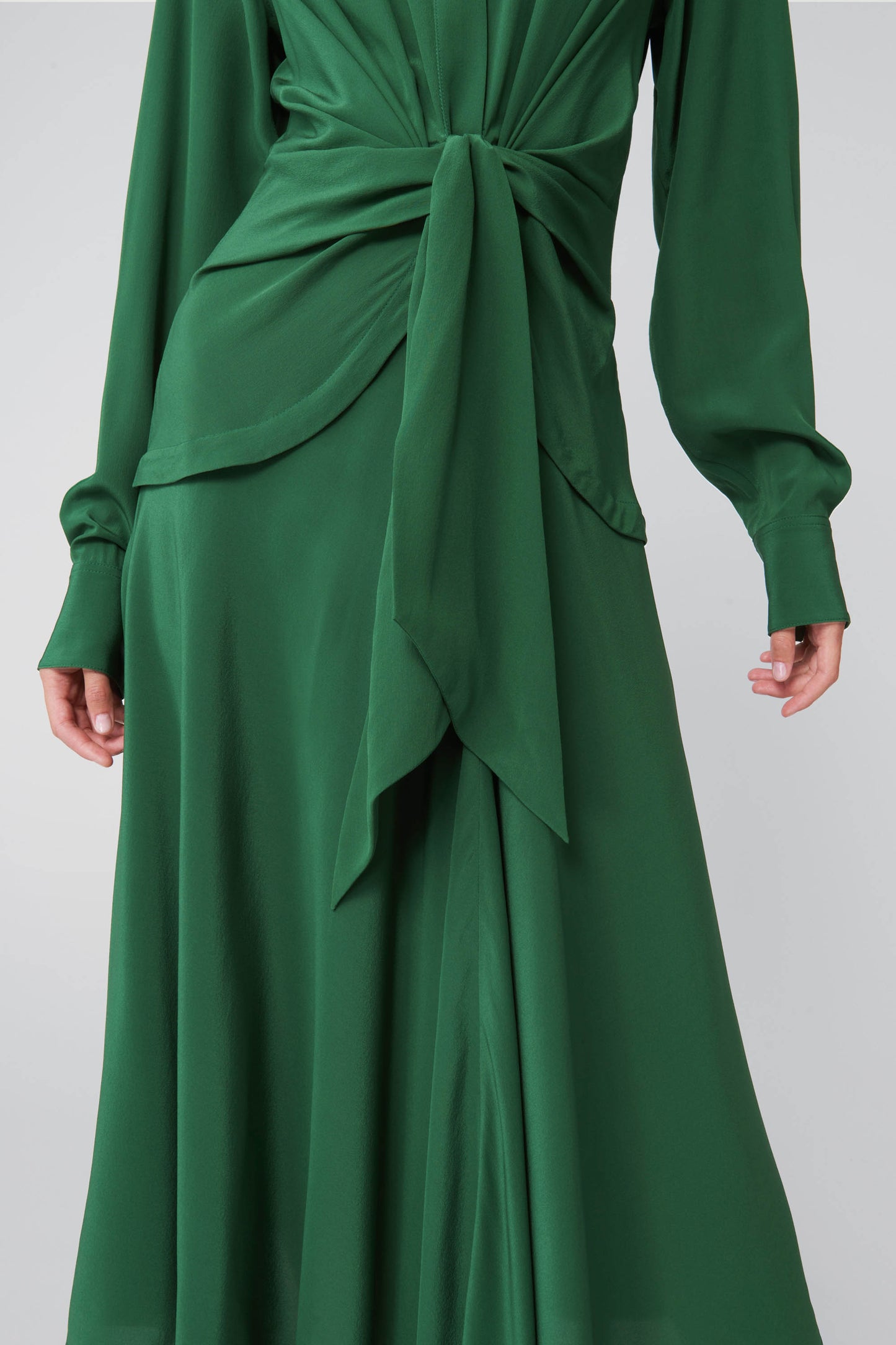 Tie Waist Shirt Dress in Emerald