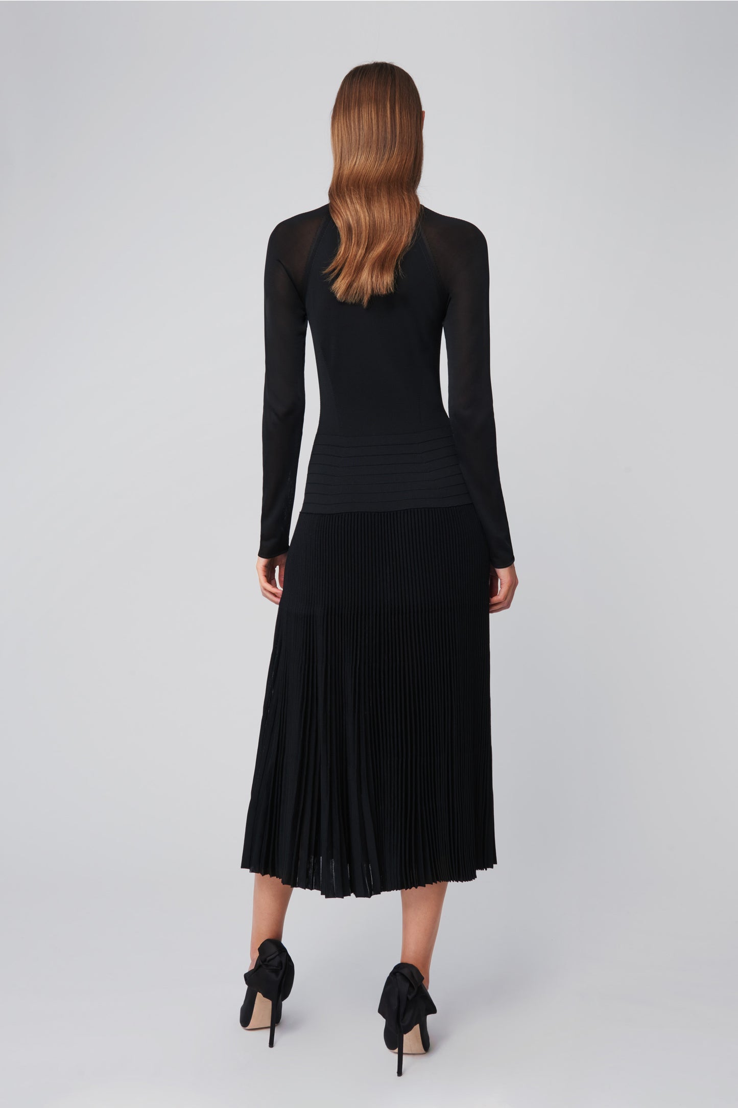 Pleated Knit Midi Dress in Black