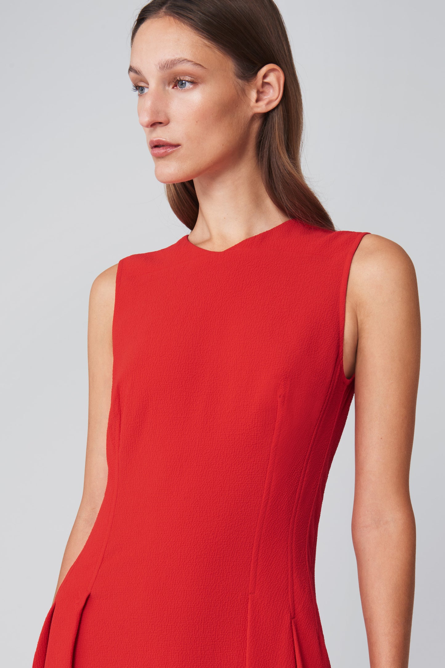 Pleated Flare Midi Dress in Candy Red
