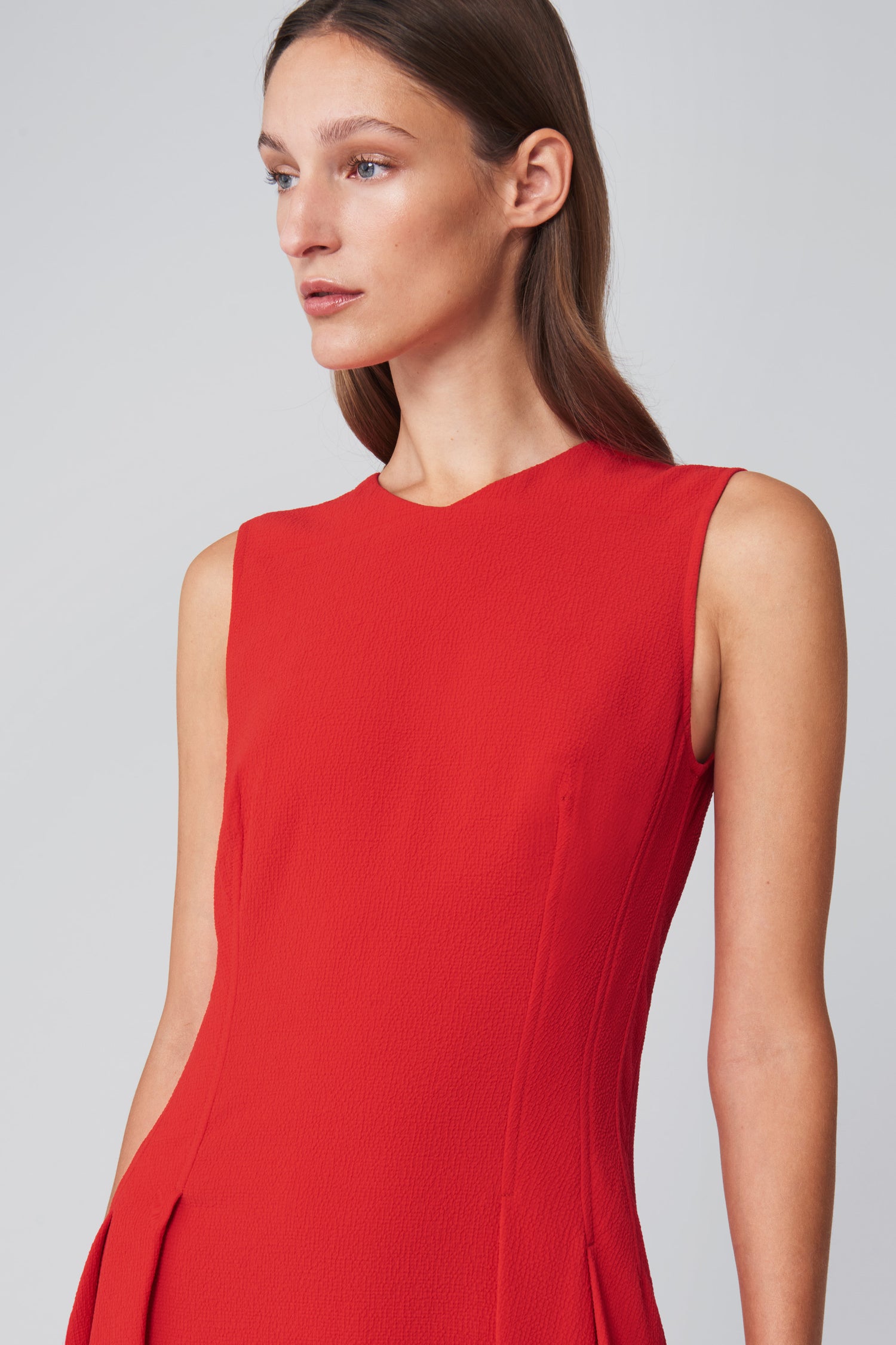 Pleated Flare Midi Dress in Candy Red