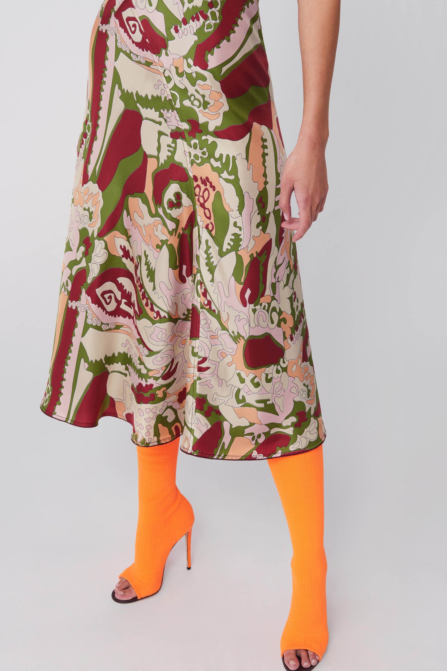 V-Neck Panelled Flare Dress in Abstract Print
