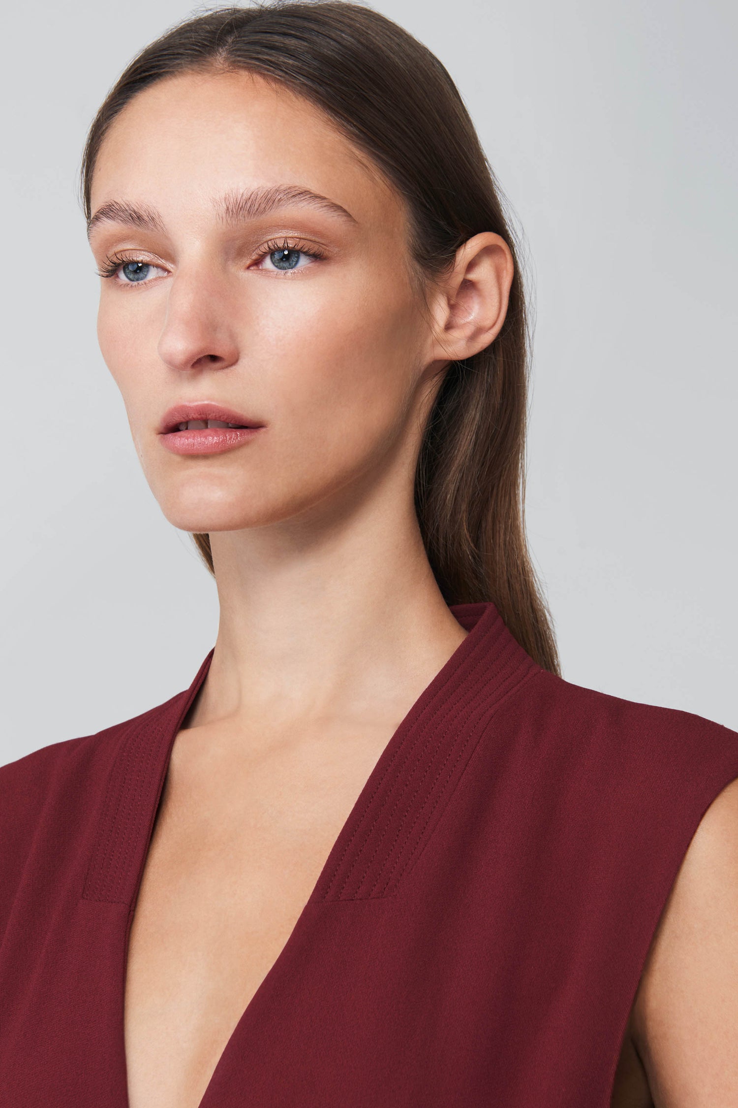 Belted Wrap Dress in Bordeaux Red