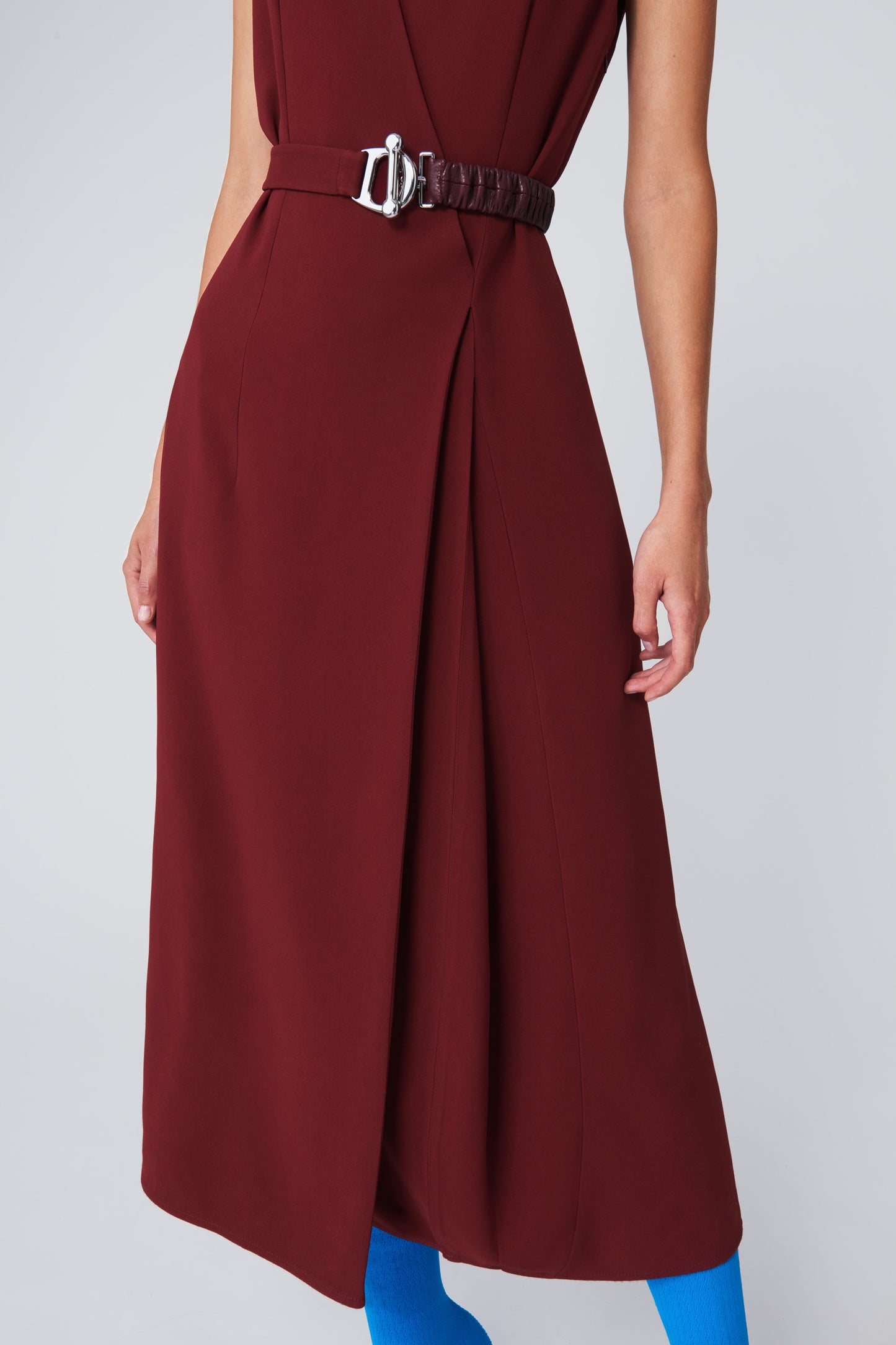 Belted Wrap Dress in Bordeaux Red