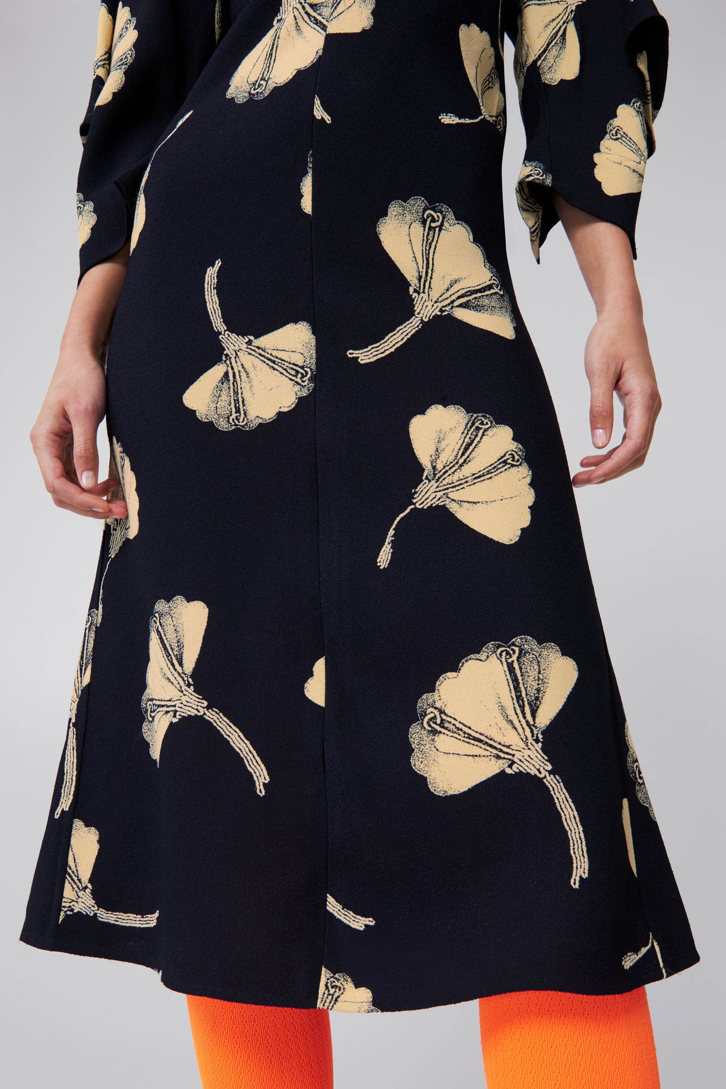 V Neck Draped Sleeve Midi Dress in Floral Print